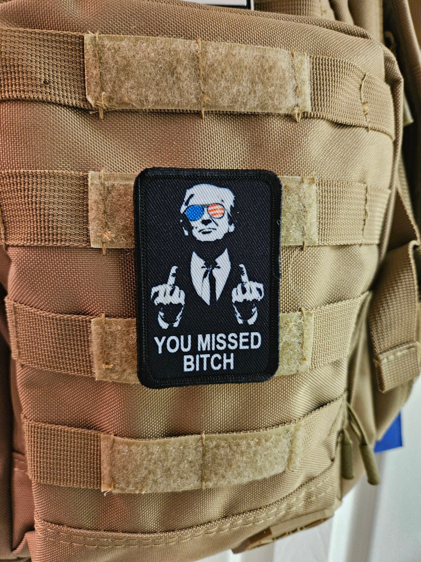 trump missed me 2"x3" morale patch with hook and loop backing military joke meme