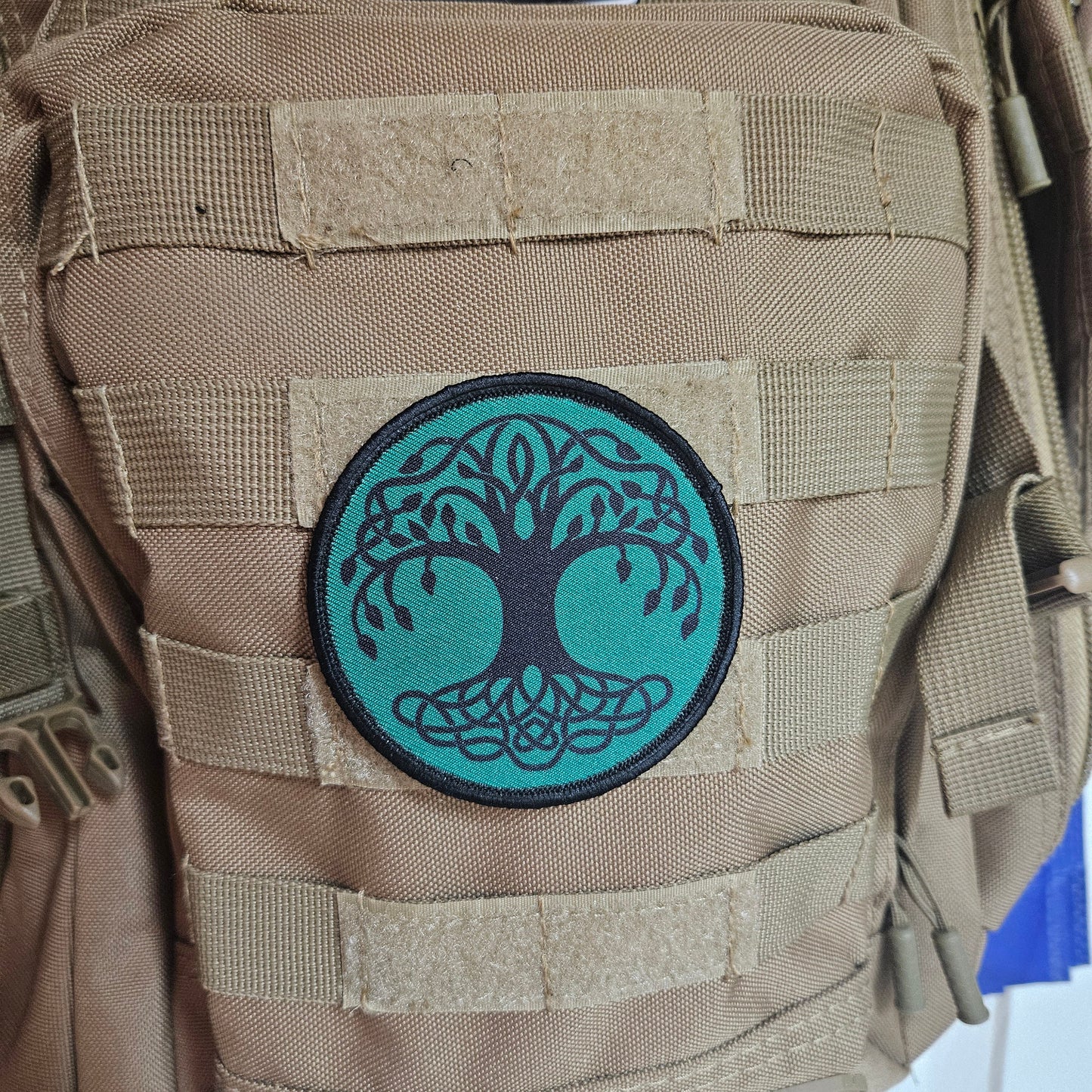 Green Celtic tree of life 3" circle removable morale patch with hook and loop backing