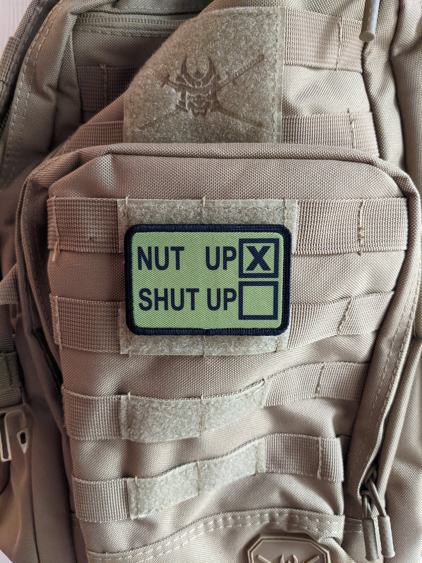 Nut up or shut up check the box funny 2"x3" morale patch with hook and loop backing military joke meme