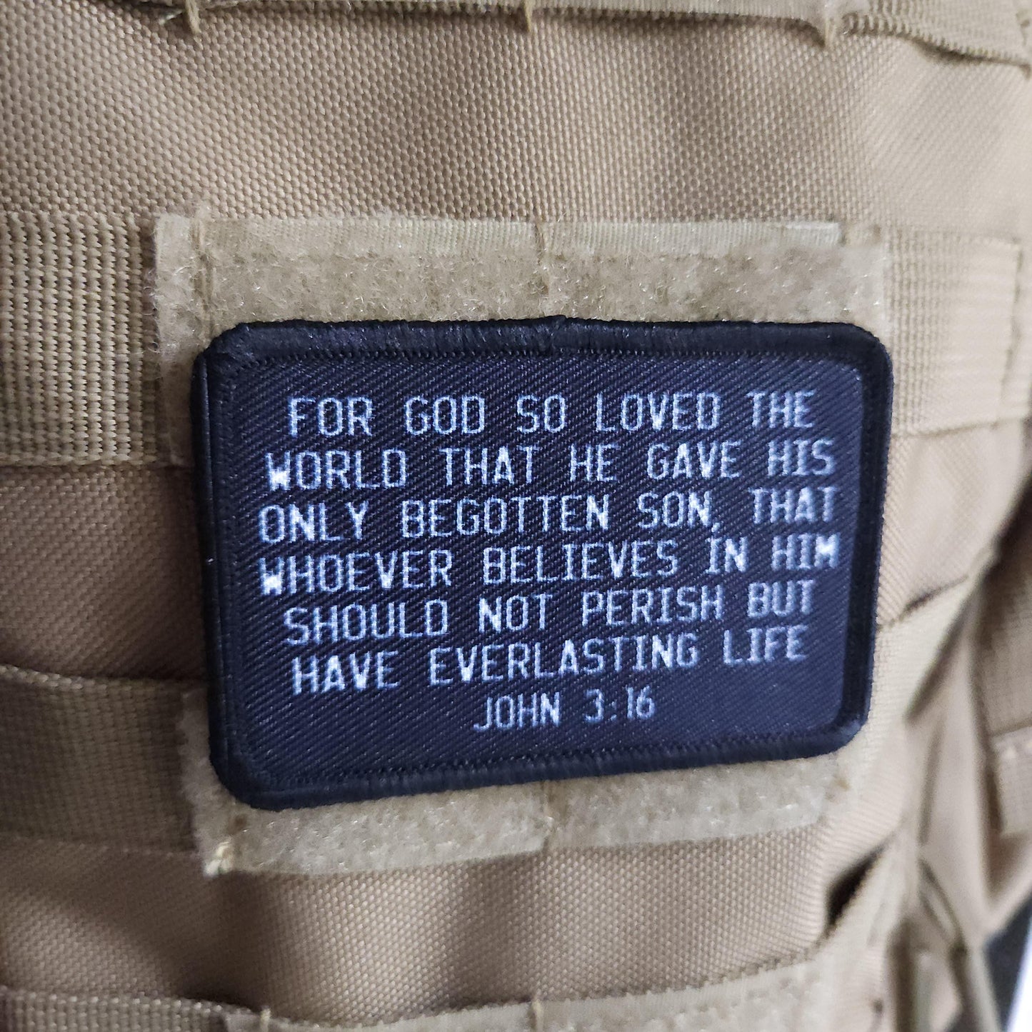 John 3:16 bible verse 2"x3" morale patch with hook and loop backing