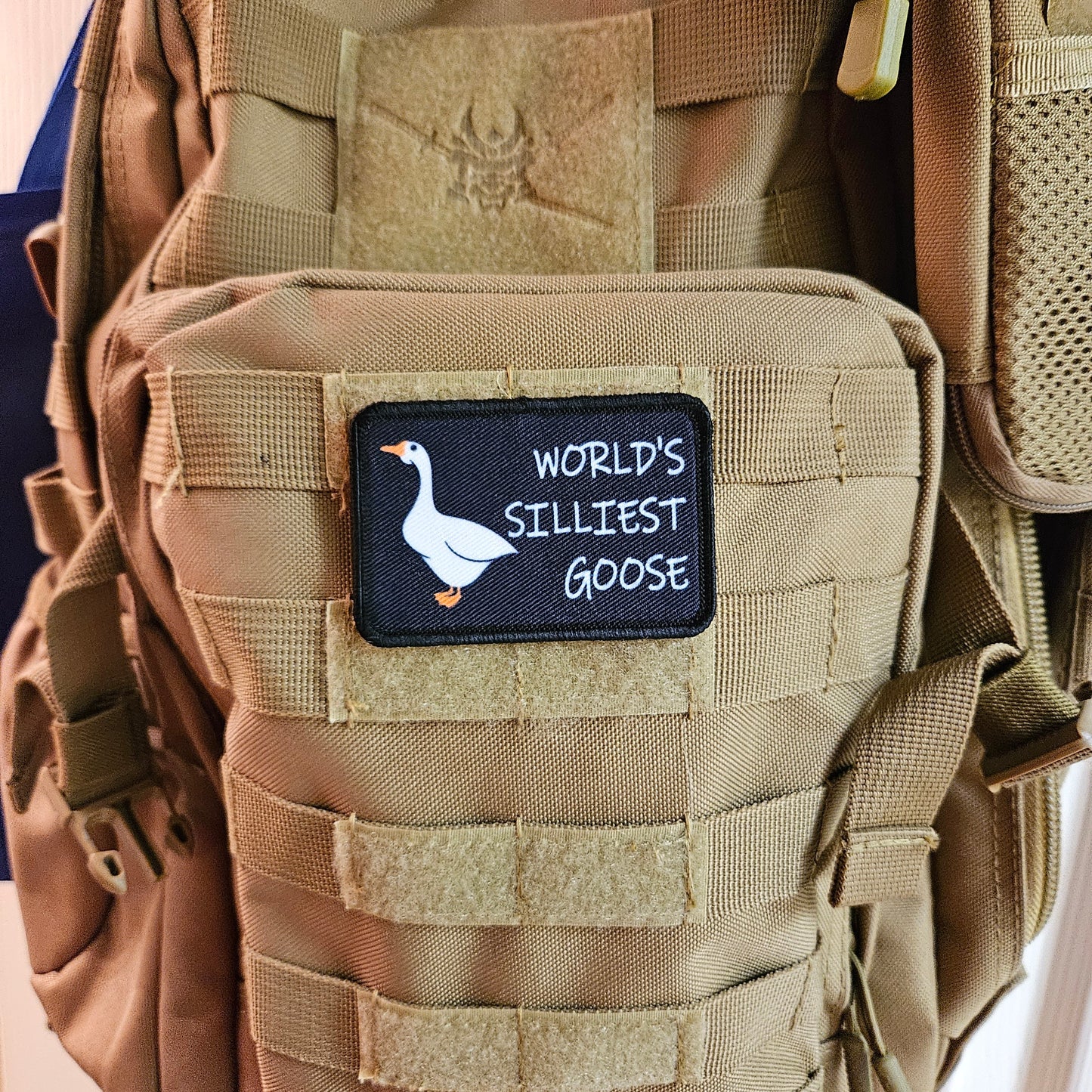 World's silliest goose meme funny 2"x3" morale patch with hook and loop backing