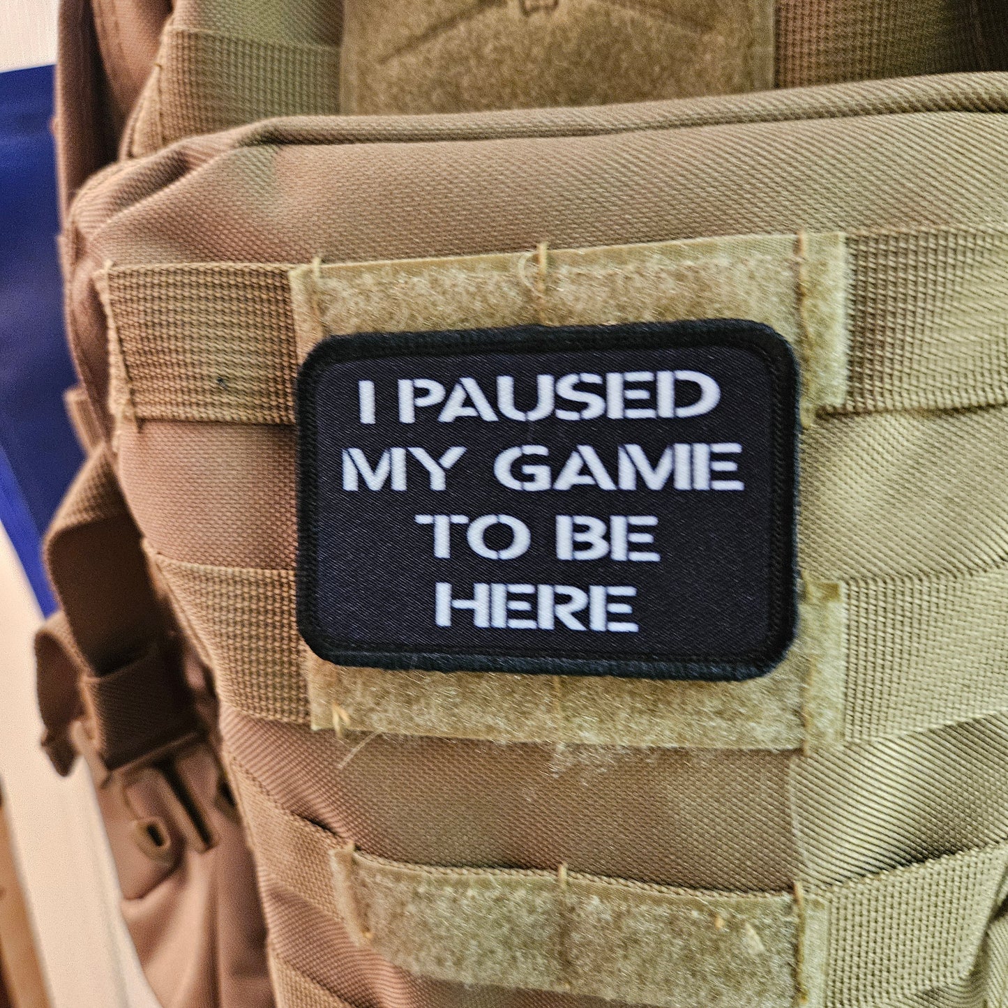 I paused my game to be here just text meme 2"x3" removable morale patch with hook and loop backing