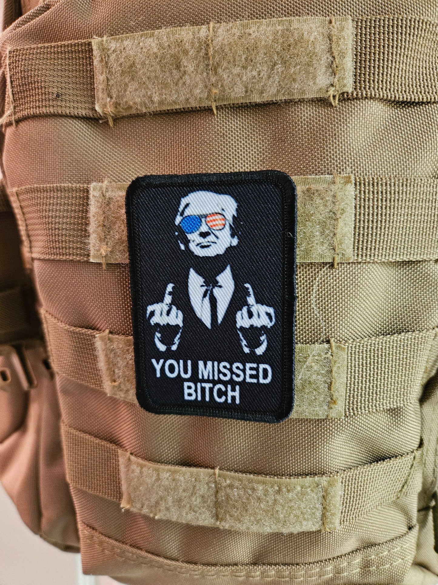 trump missed me 2"x3" morale patch with hook and loop backing military joke meme