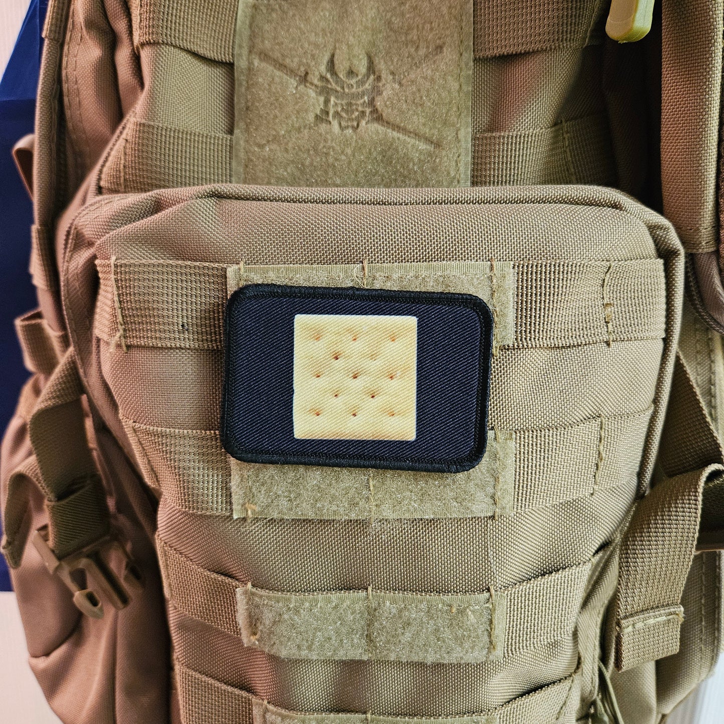 Saltine cracker enthusiast 2"x3" removable morale patch with hook and loop backing
