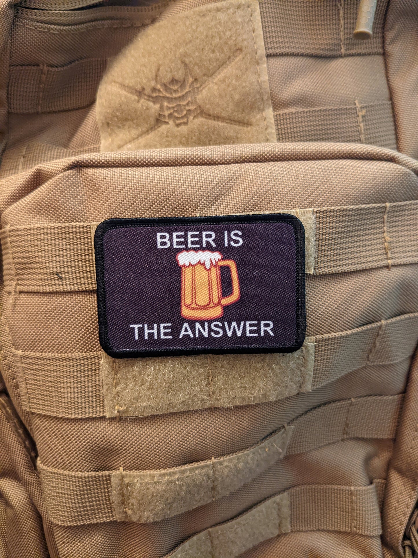 Beer is the answer funny meme 2"x3" removable morale patch with hook and loop for hat