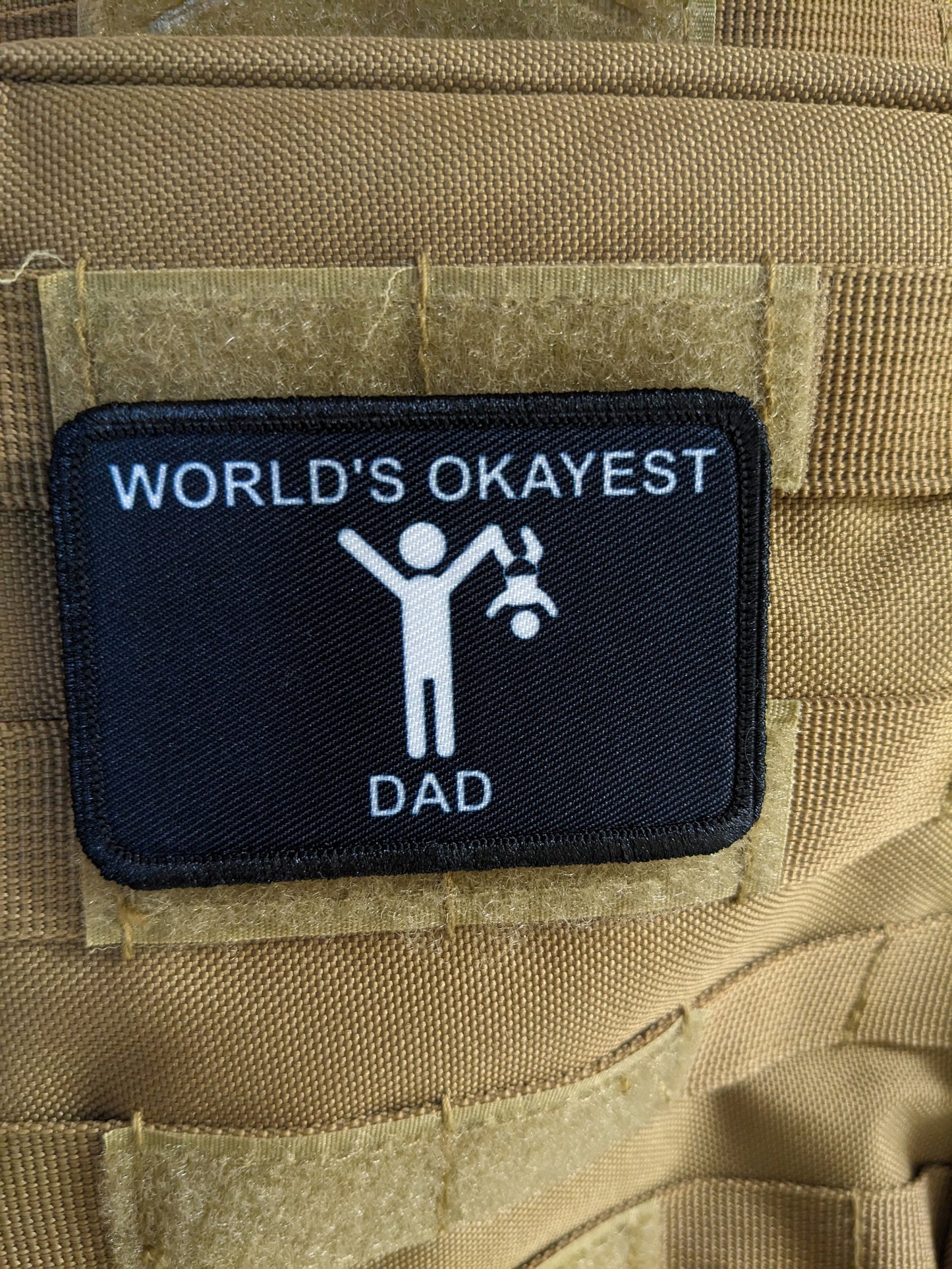 World's Okayest dad funny meme 2"x3" morale patch with hook and loop backing father's day edc