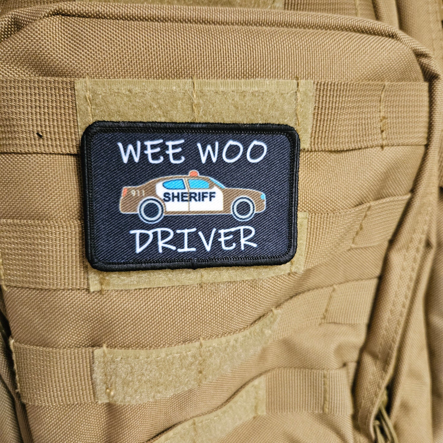SHERIFF Wee woo driver sheriff department car driver funny brown version 2"x3" removable morale patch with hook and loop backing