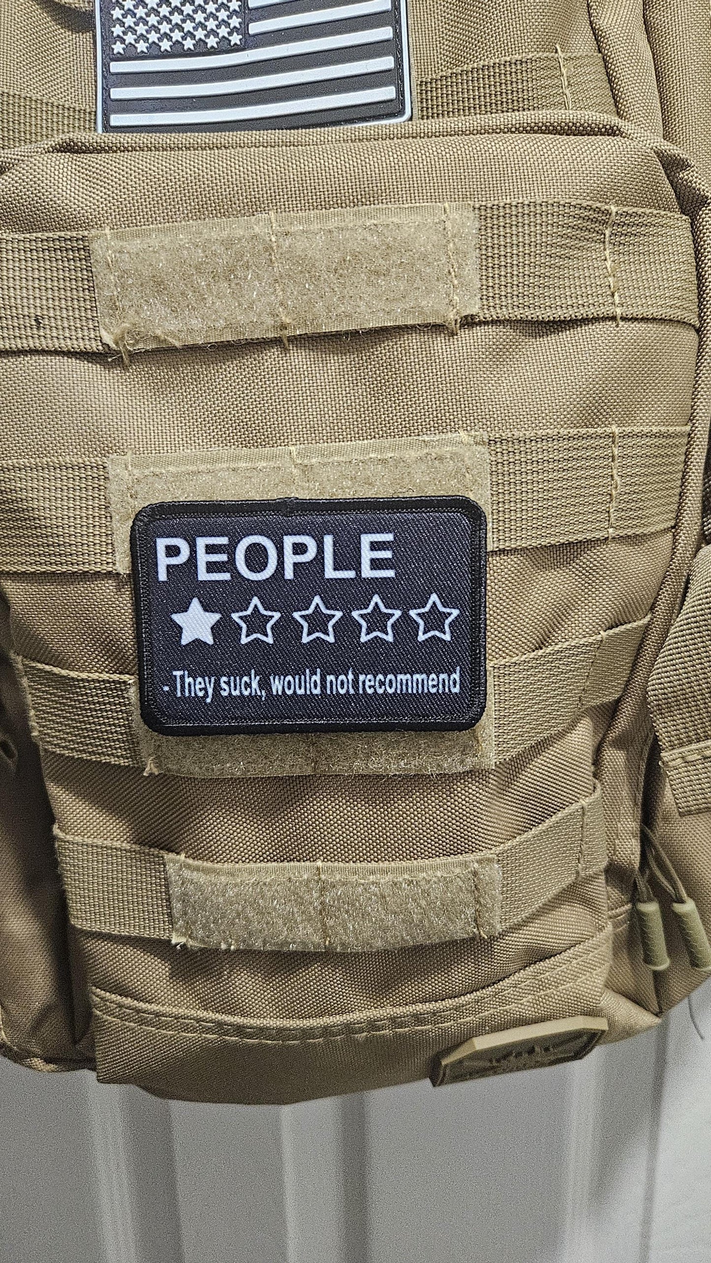 People one stare review meme 2"x3" morale patch with hook and loop backing