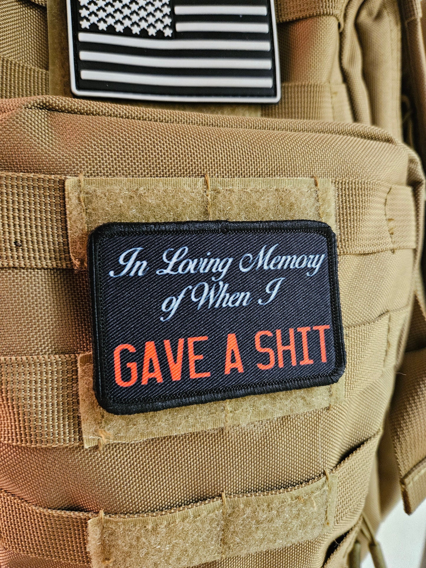 In loving memory of when i gave a shit meme 2"x3" removable morale patch with hook and loop backing