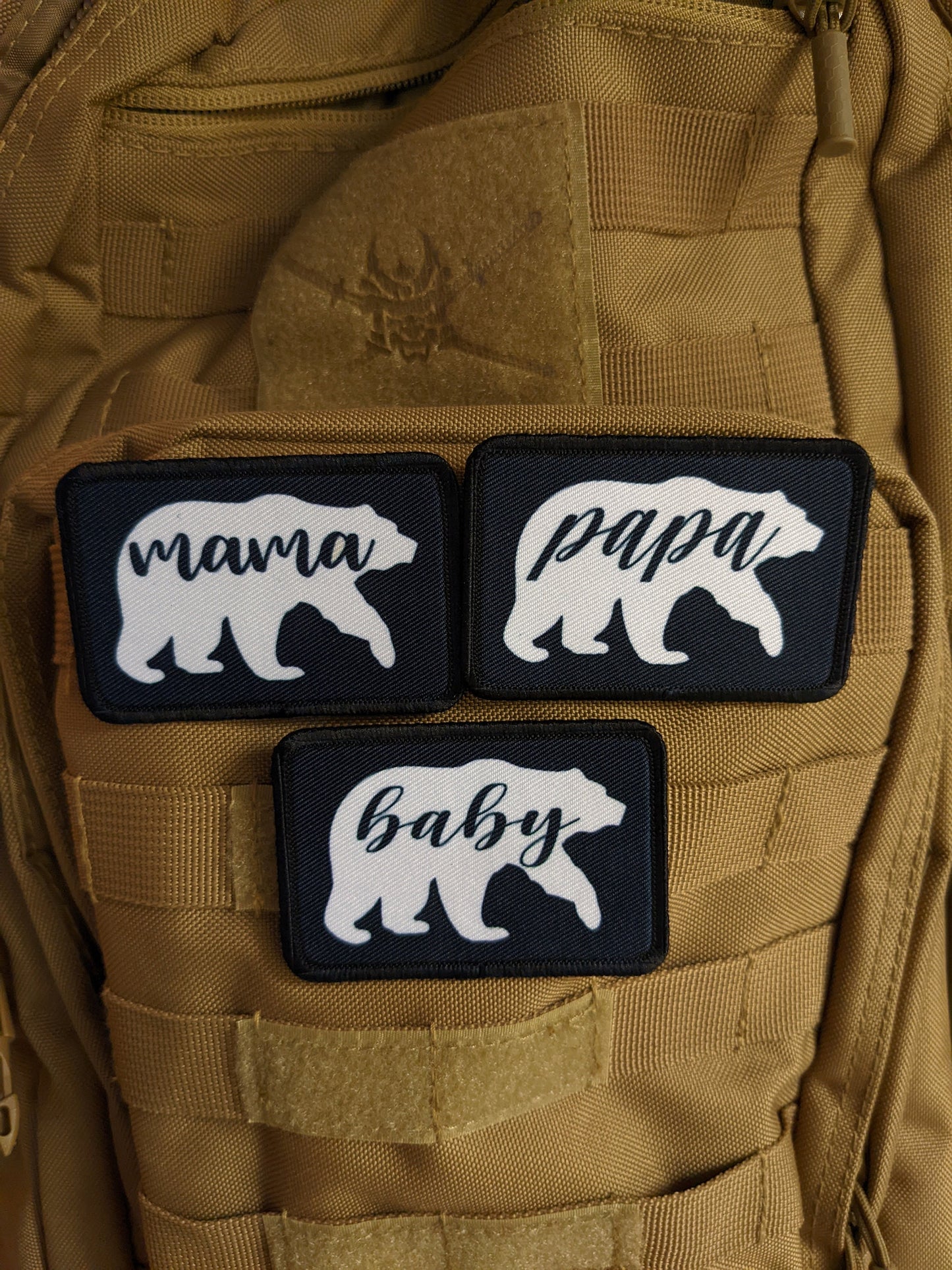 Mama bear Papa bear baby bear family combo 2"x3" white morale patch with hook and loop backing