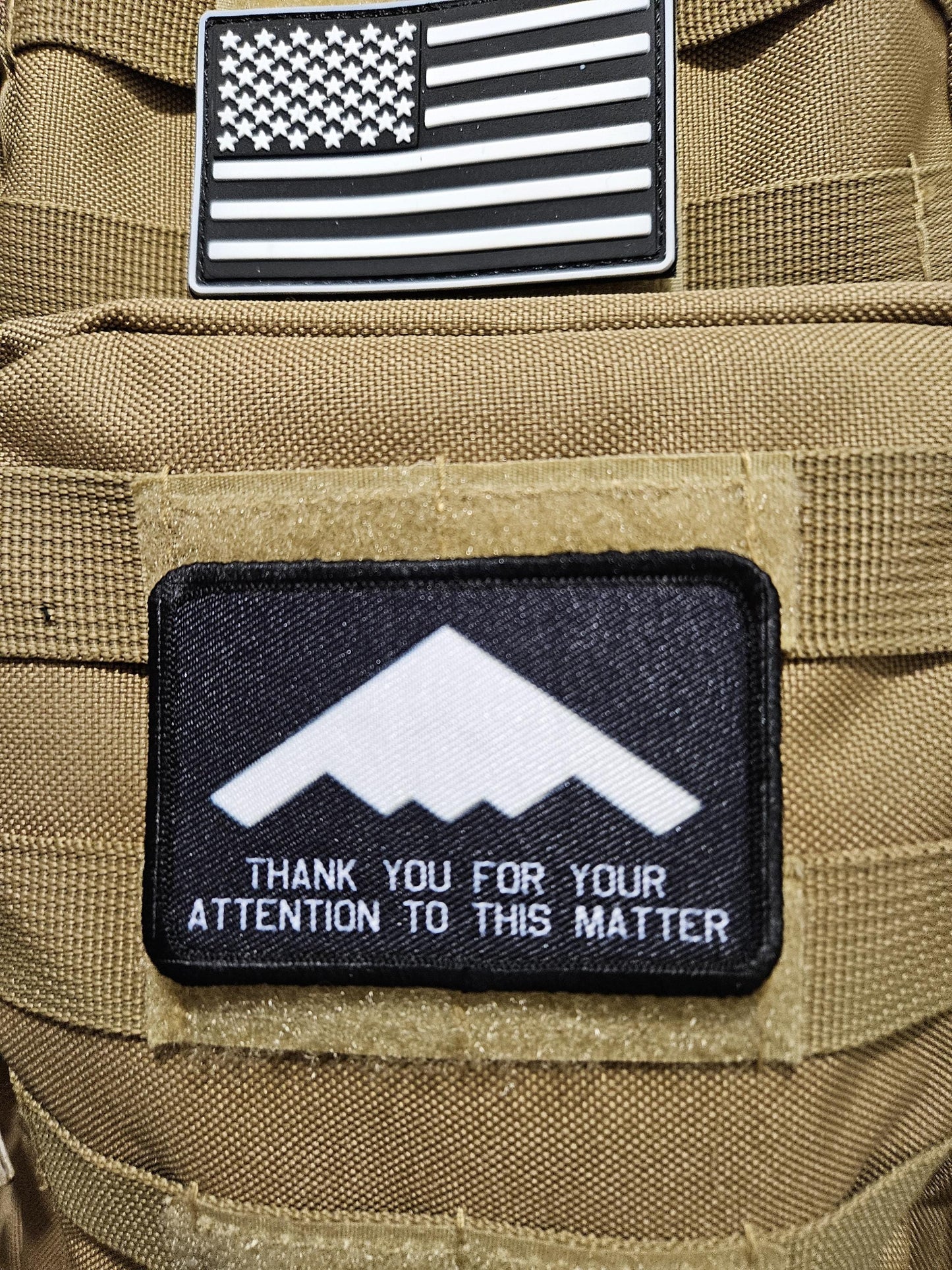 B2 bomber thank you for your attention to this matter meme 2"x3" removable morale patch with hook and loop backing