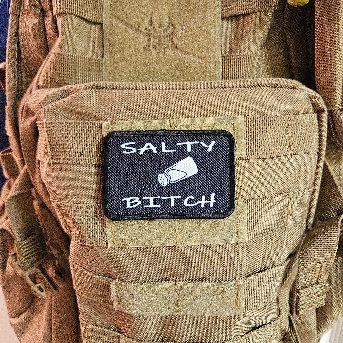 Salty bitch funny meme patch 2" x3" inch morale patch hook and loop backing black and white