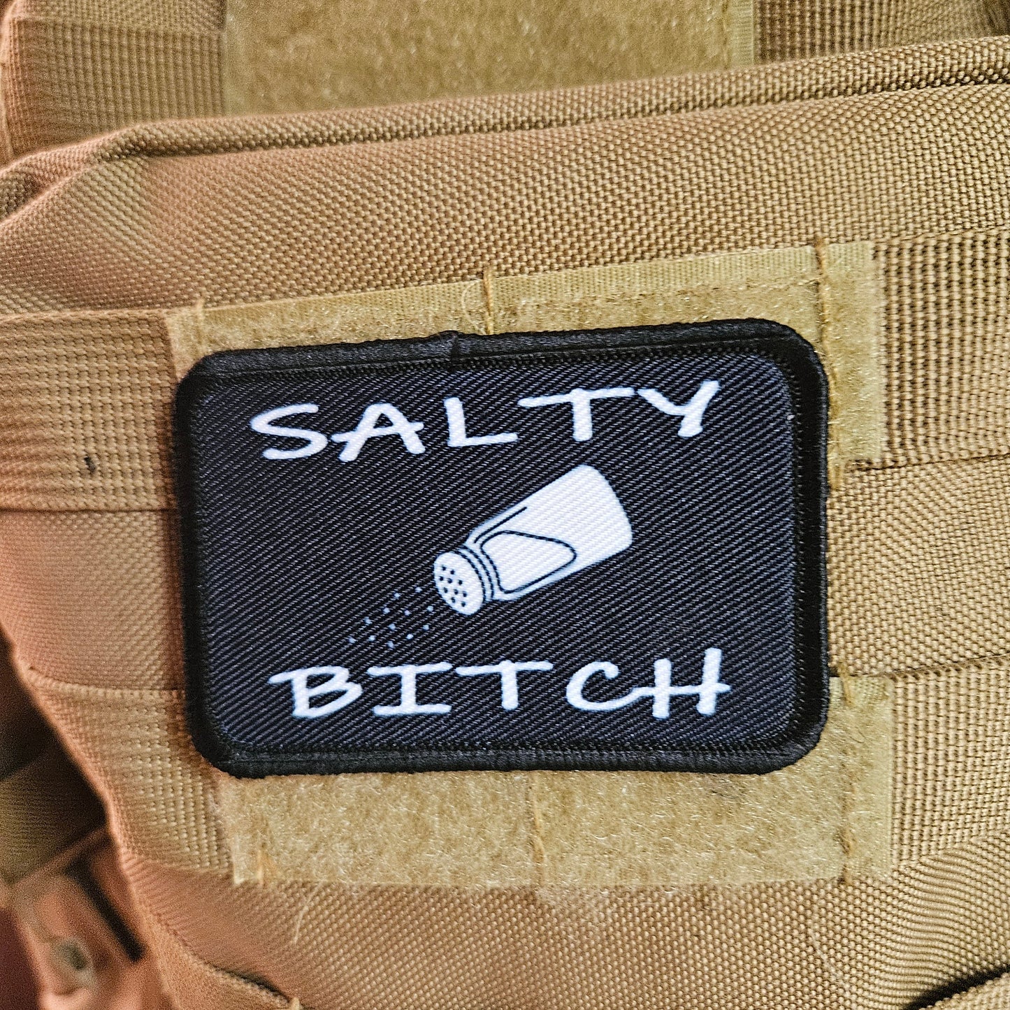 Salty bitch funny meme patch 2" x3" inch morale patch hook and loop backing black and white
