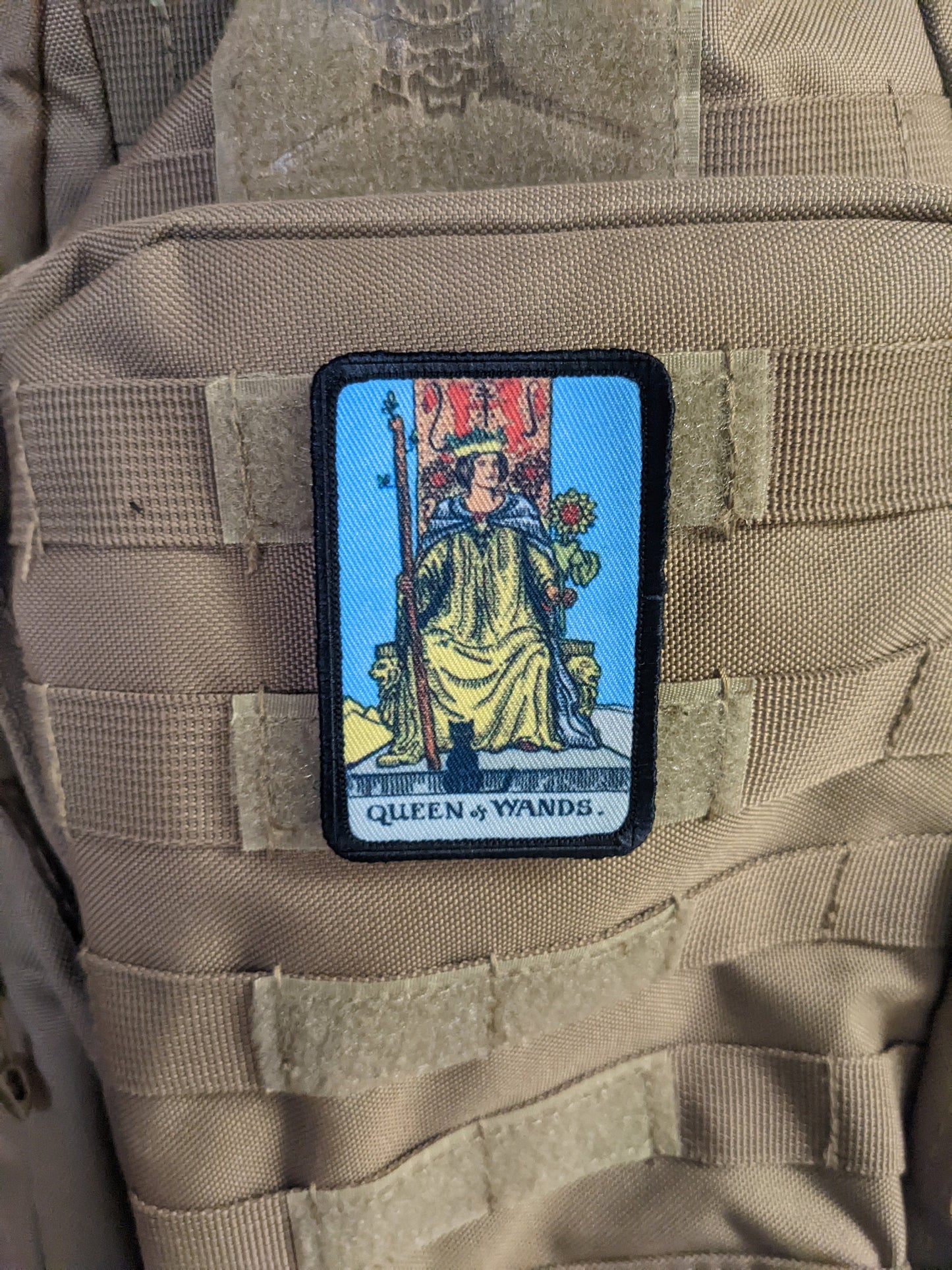 Queen of wands tarot card special forces military 2"x3" morale patch with hook and loop backing