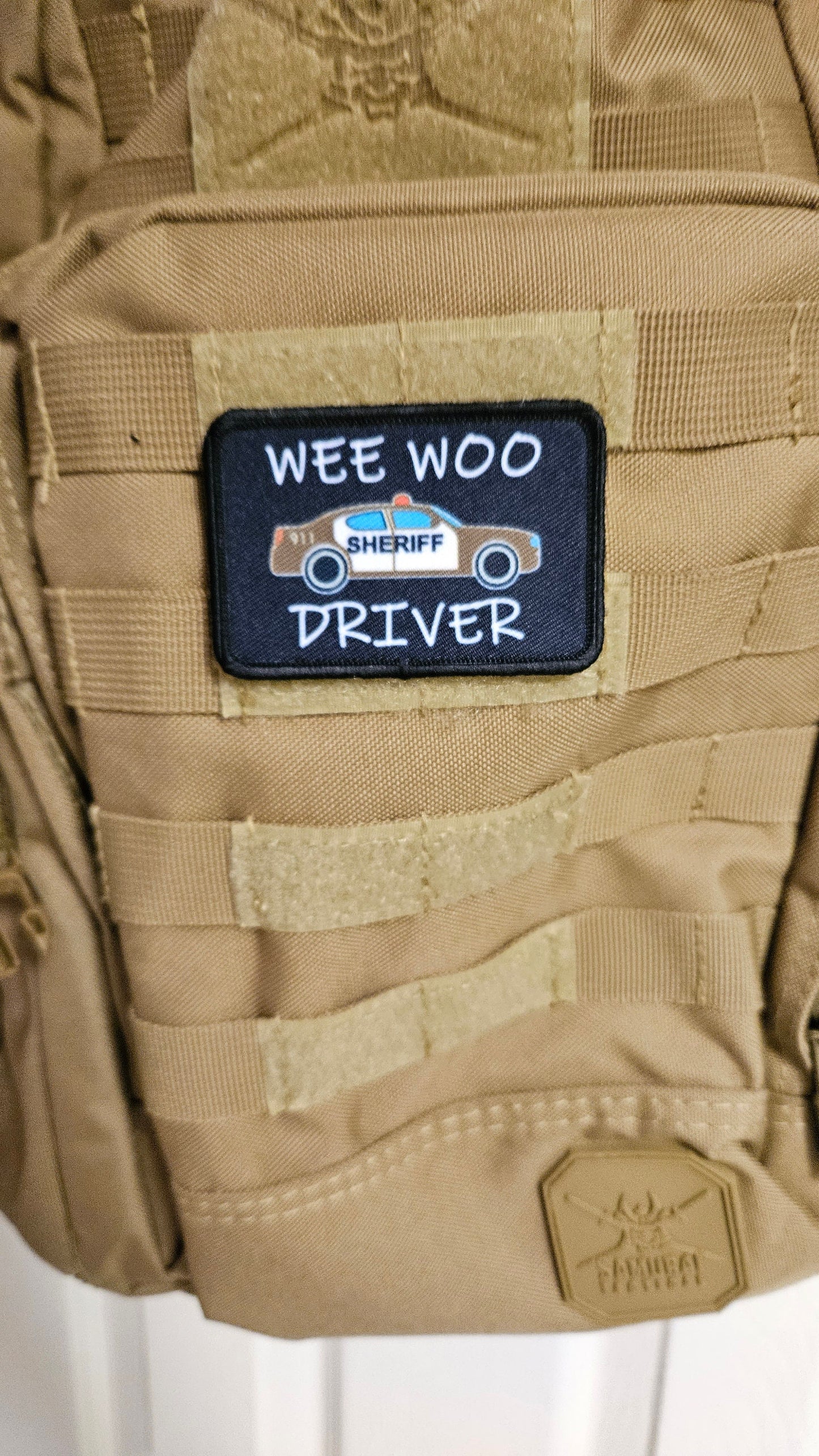SHERIFF Wee woo driver sheriff department car driver funny brown version 2"x3" removable morale patch with hook and loop backing