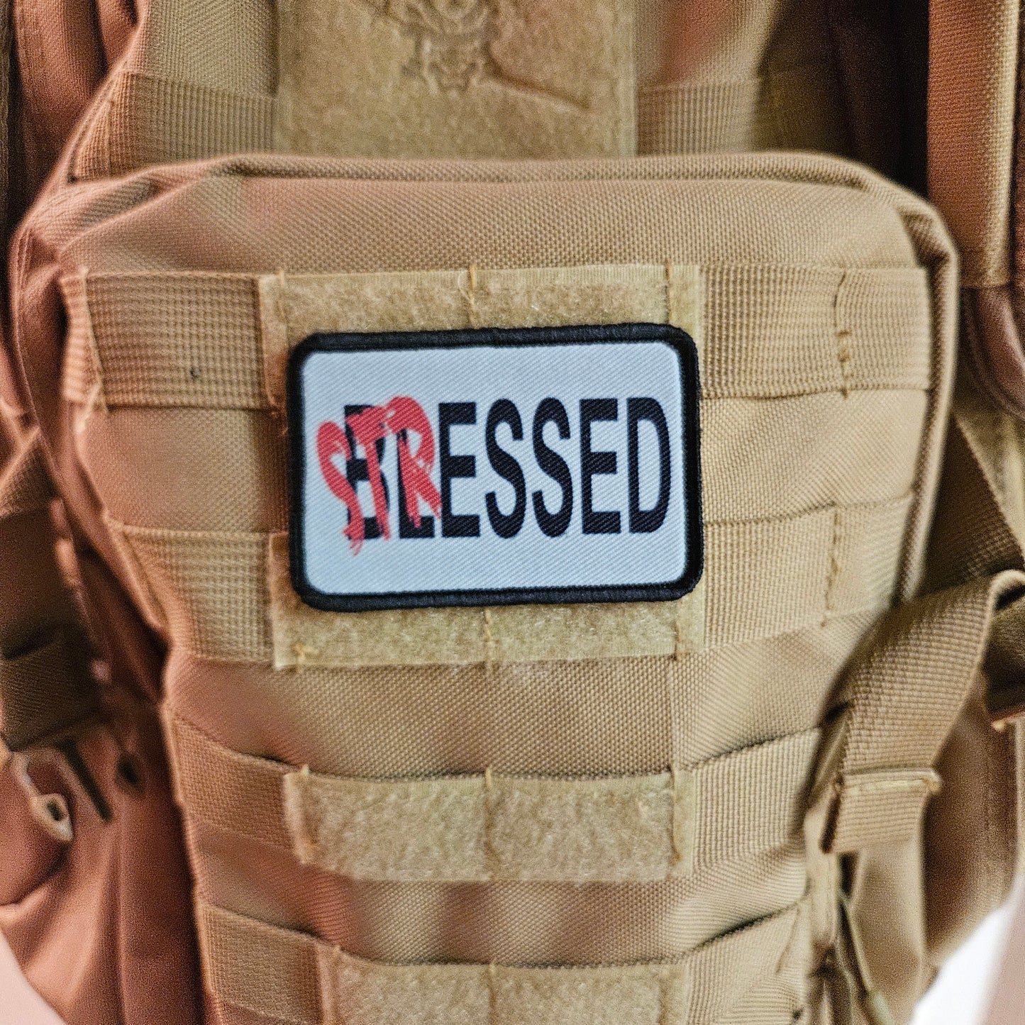 Too stressed to be blessed meme funny 2"x3" morale patch with hook and loop backing
