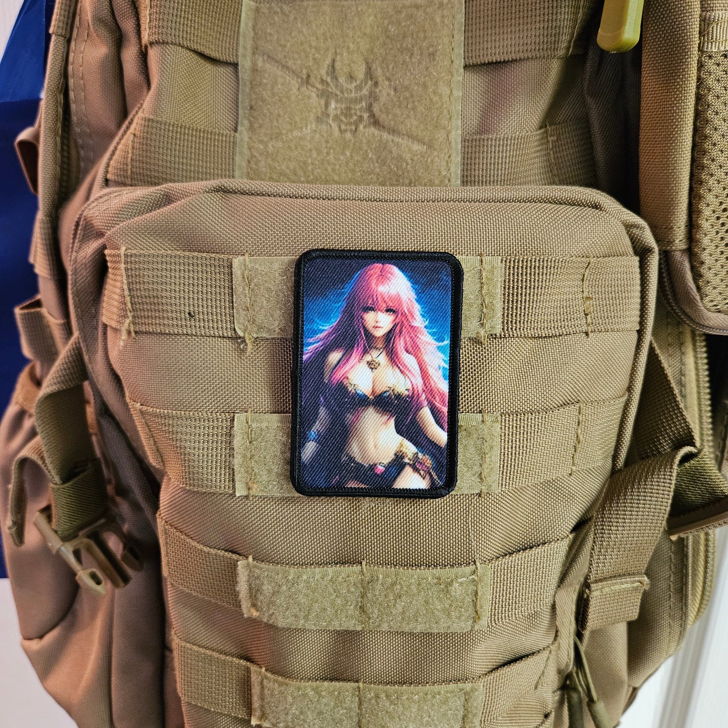 Pink hair waifu Sexy Anime girl cleavage bikini 2"x3" removable morale patch with hook and loop backing
