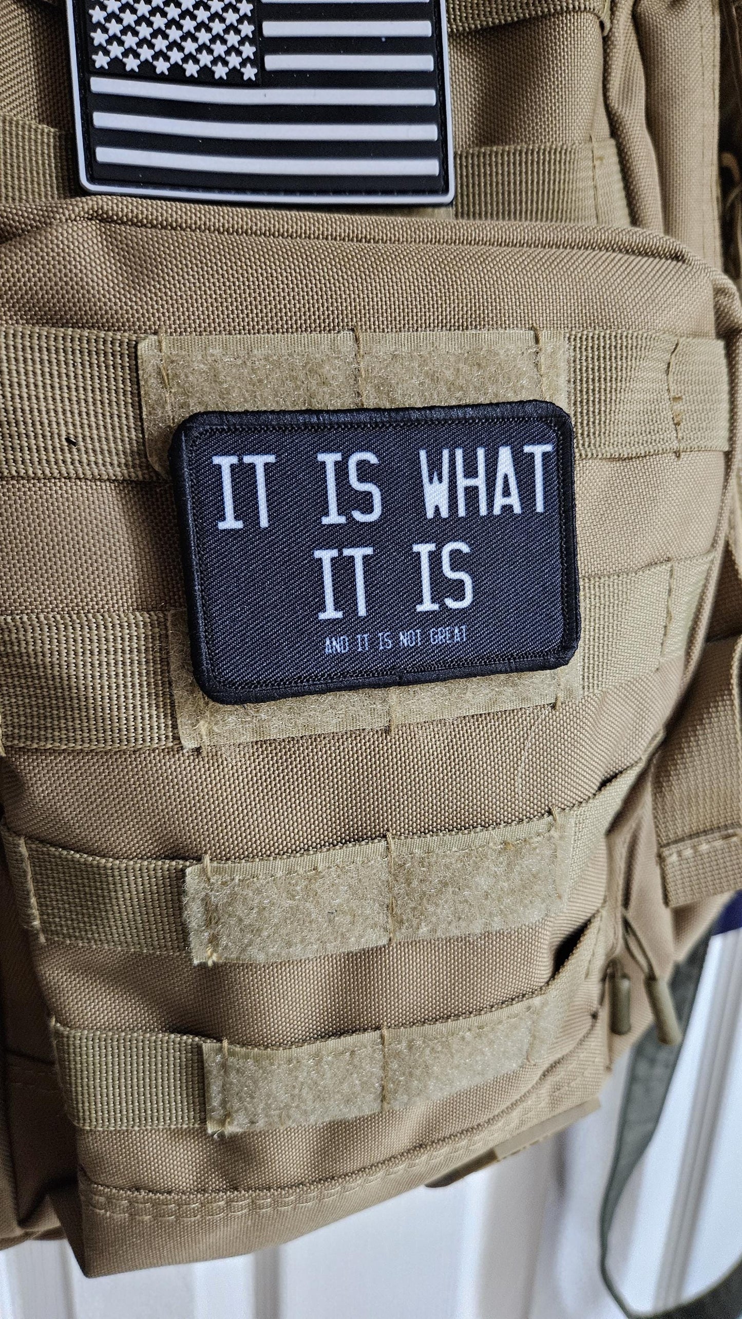 It is what it is and it is not great meme 2"x3" removable morale patch with hook and loop backing black and white