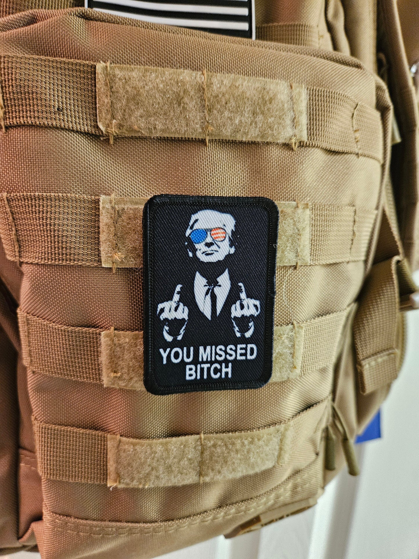 trump missed me 2"x3" morale patch with hook and loop backing military joke meme
