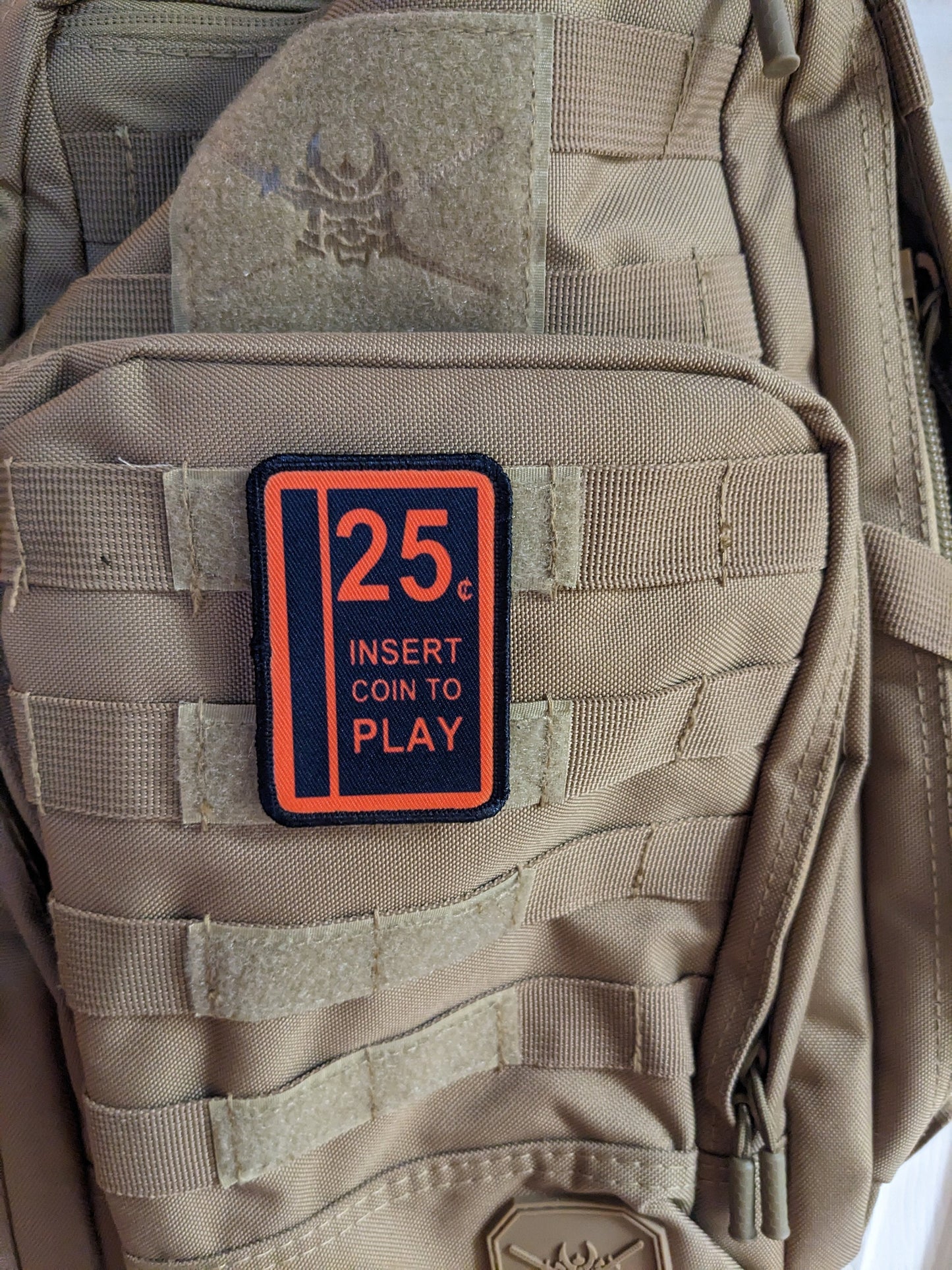 25 cents insert coin arcade 2"x3" morale patch with hook and loop backing
