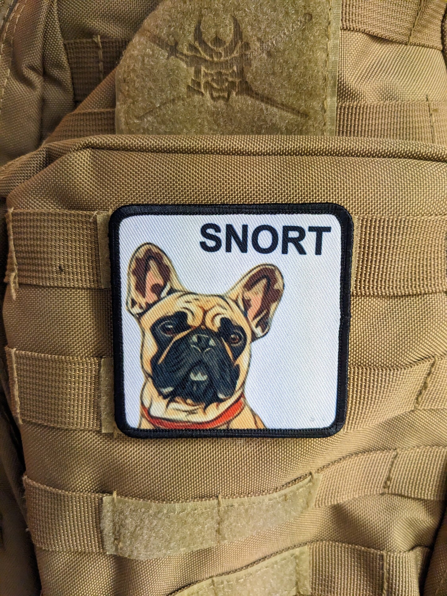 3x3" square morale patch French bulldog Snort patch dog pets puppy pug-life with hook and loop backing