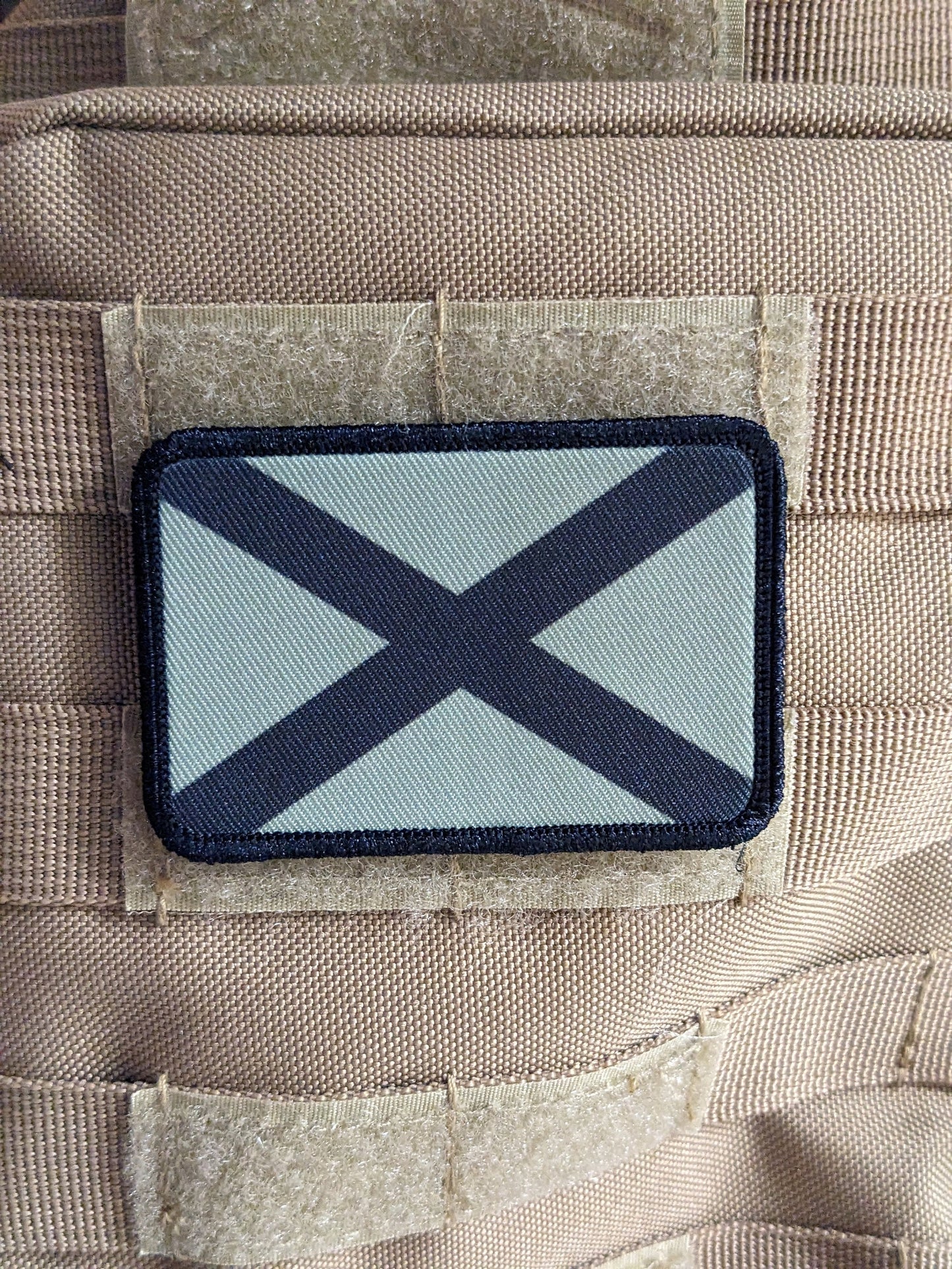 Subdued tan and brown Alabama state flag removable patch 2"x3" morale patch with hook and loop backing