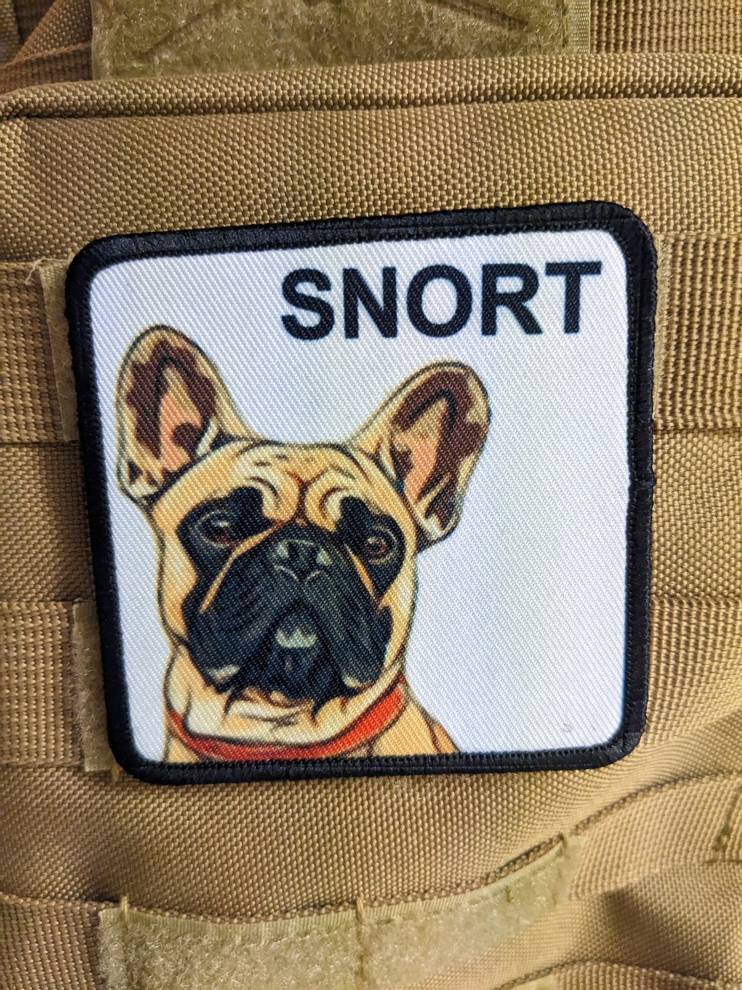3x3" square morale patch French bulldog Snort patch dog pets puppy pug-life with hook and loop backing