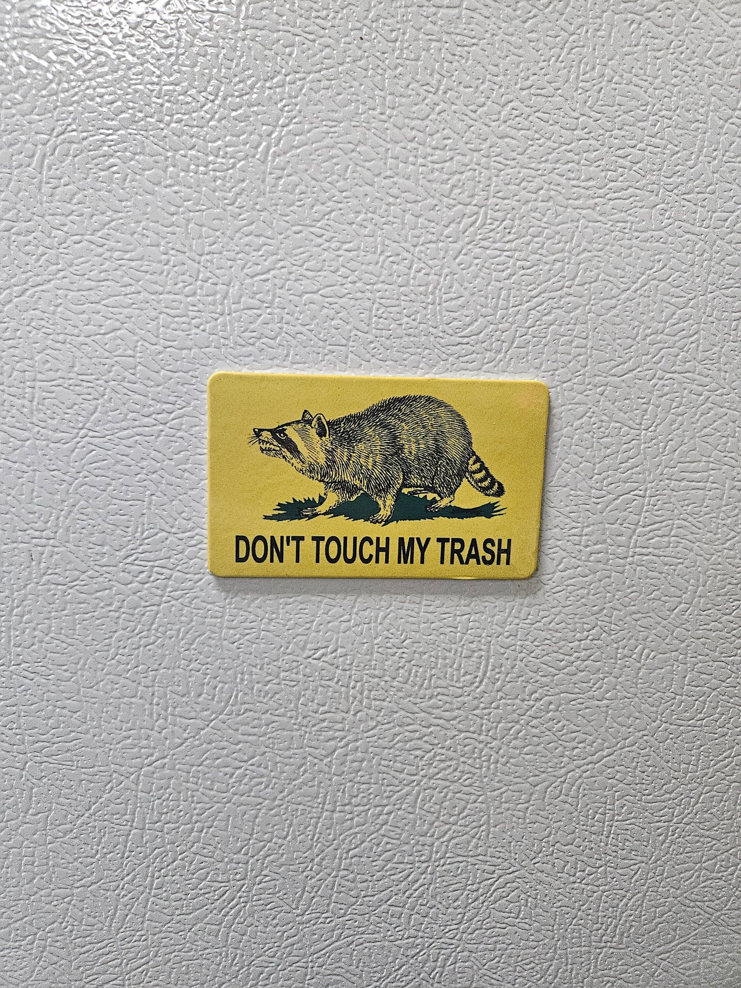 Don't touch my trash raccoon Gadsden flag parody fridge magnet 2x3.5" dimensions