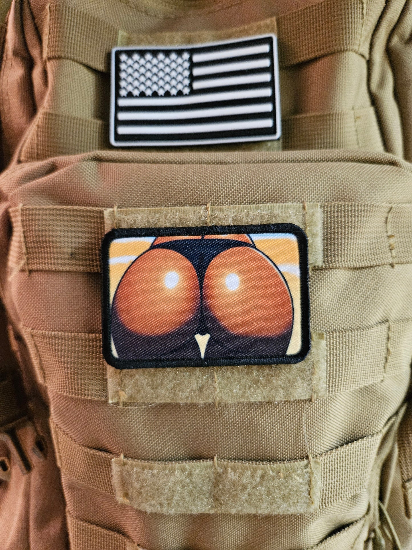 Sexbooty big butt thigh gap thong dark skin version 2"x3" removable morale patch with hook and loop backing
