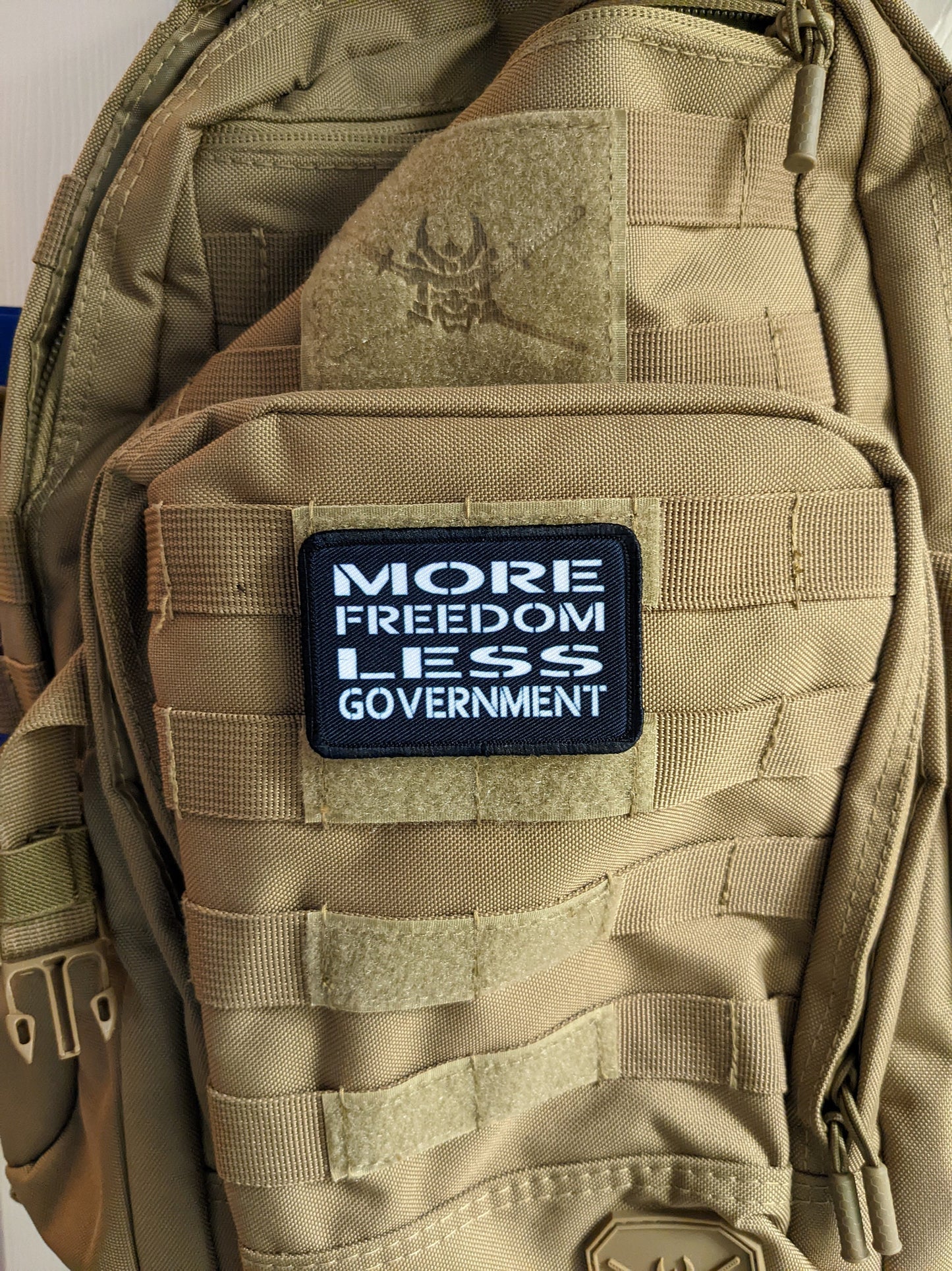 More freedom less government 2"x3" morale patch with hook and loop backing