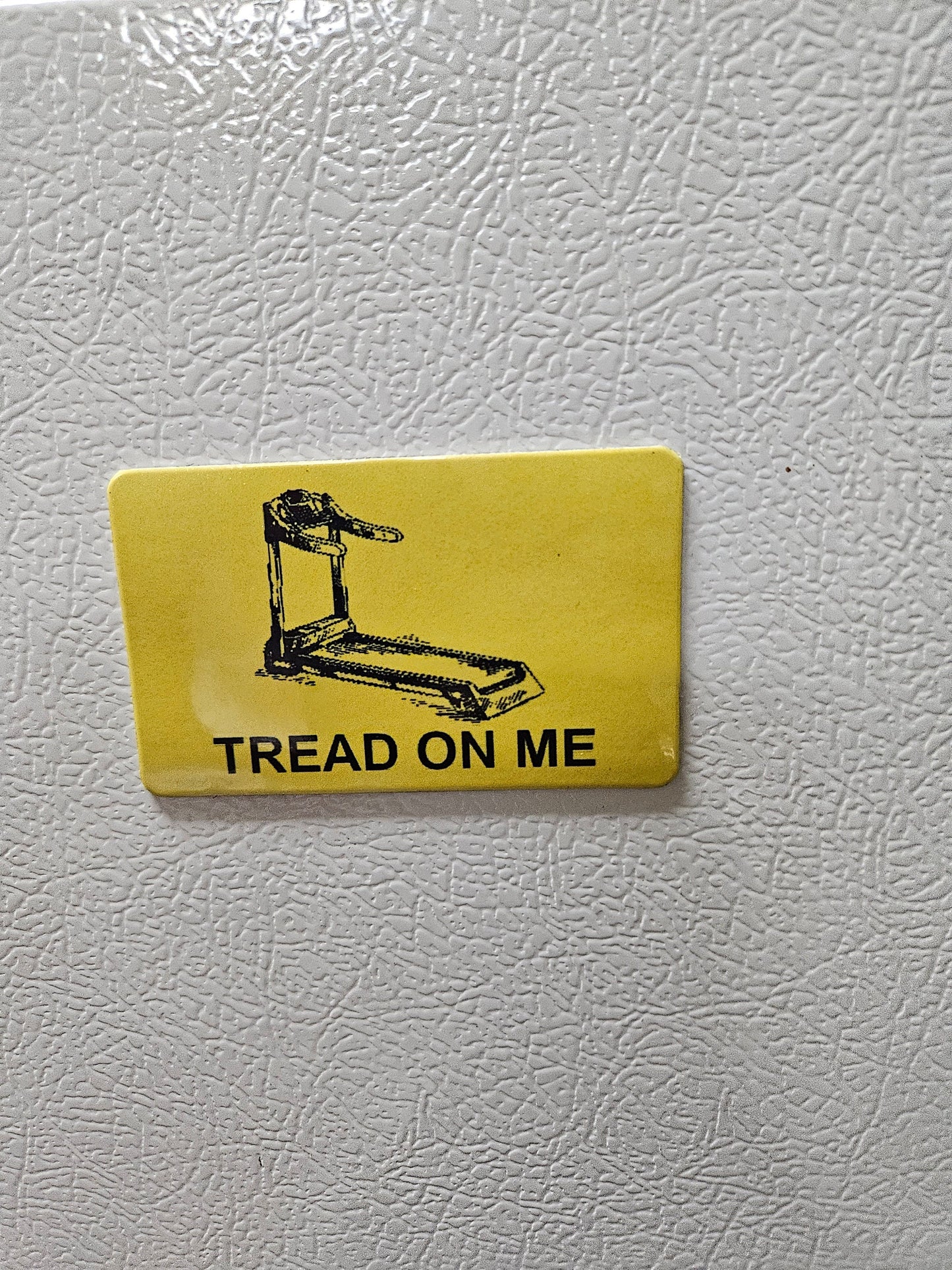 Funny tread on me treadmill Gadsden flag parody fridge magnet x3. 2x3.5" dimensions