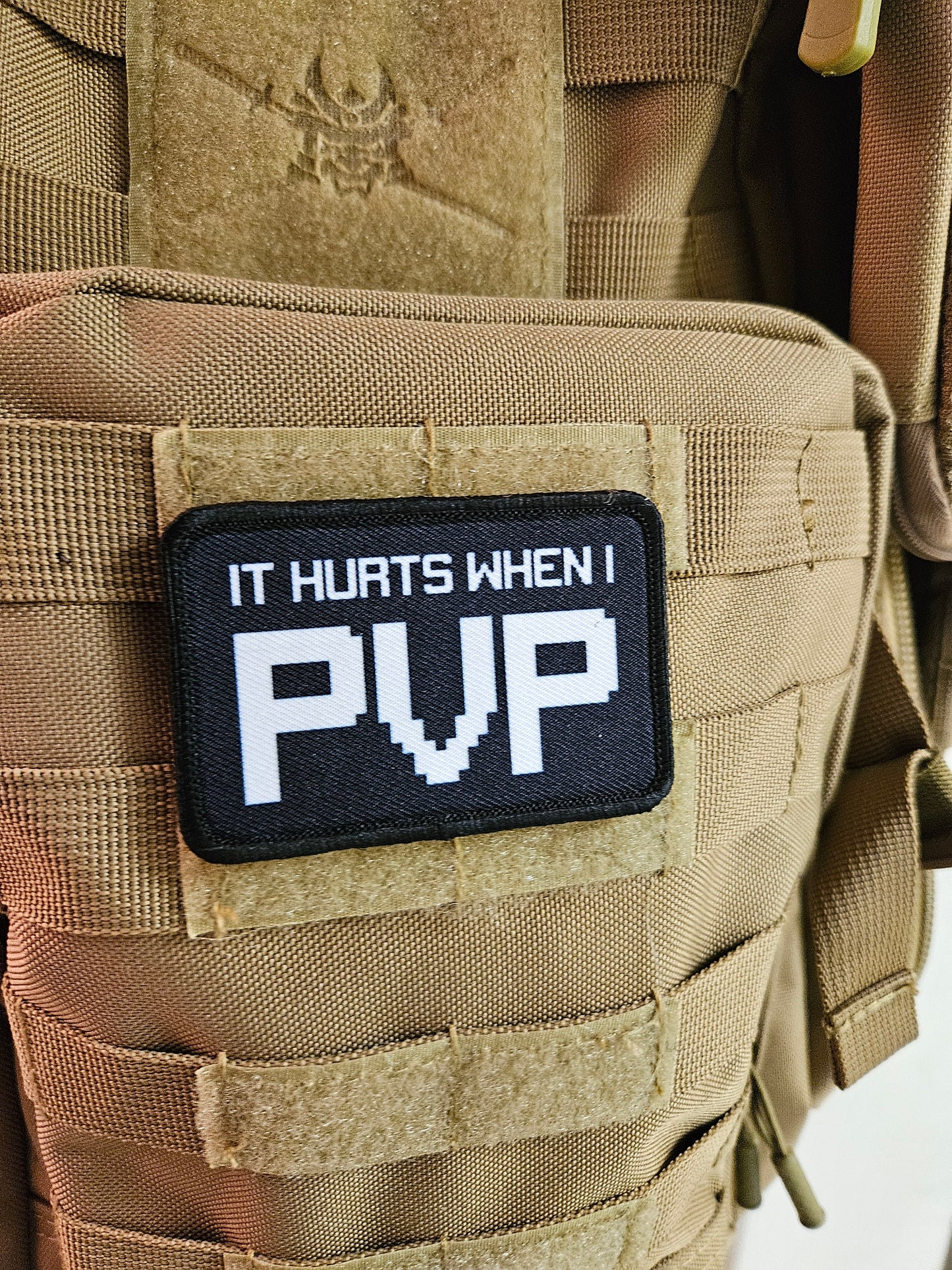 It hurts when I PVP gaming meme 2"x3" removable morale patch with hook and loop backing