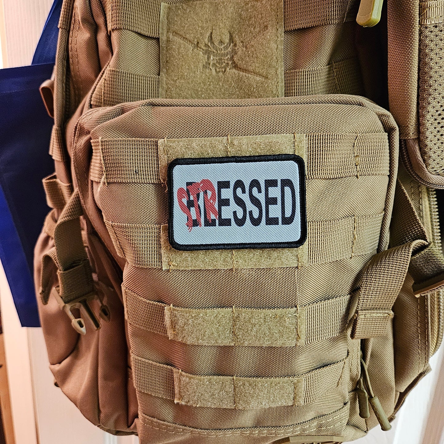 Too stressed to be blessed meme funny 2"x3" morale patch with hook and loop backing