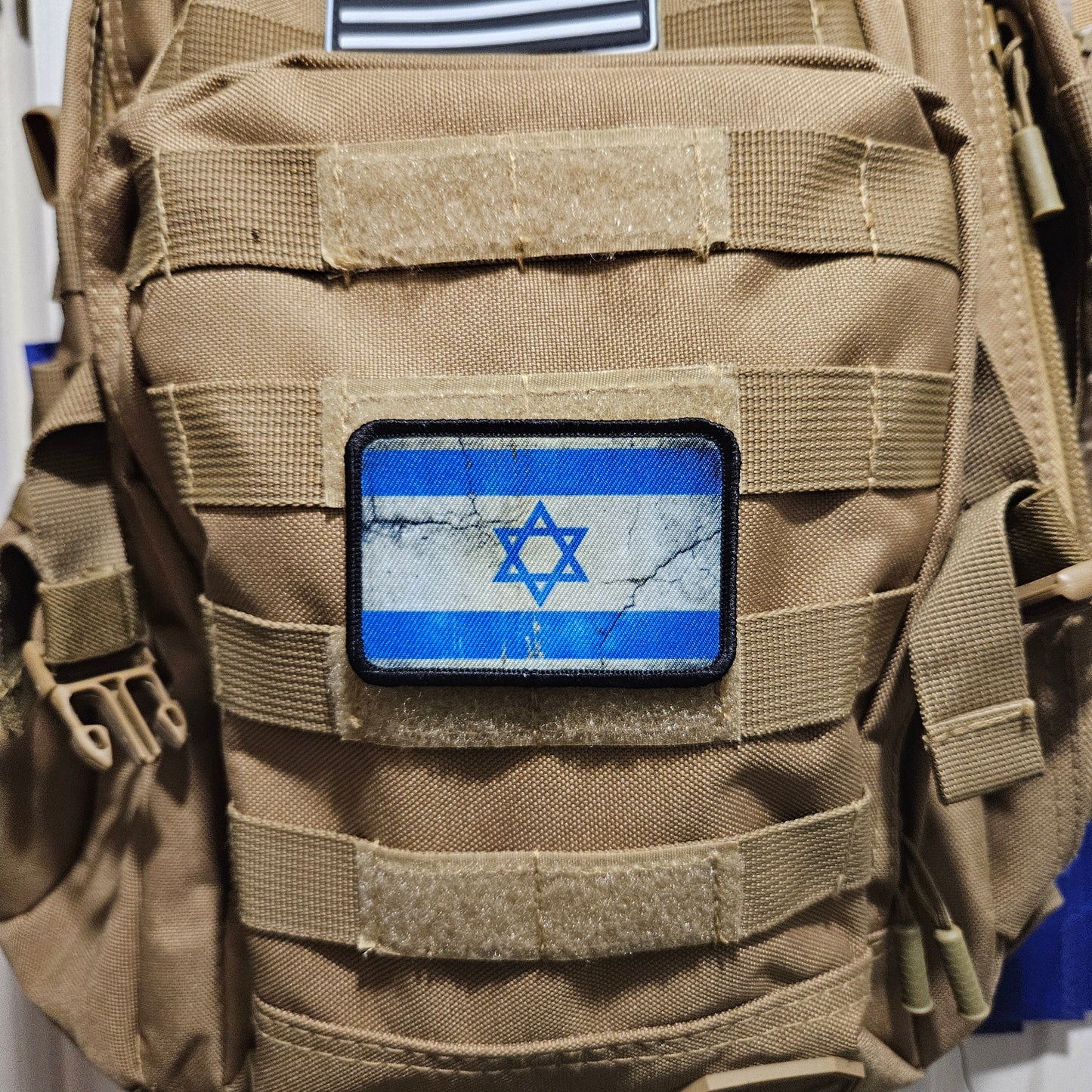 Distressed Israel flag 2"x3" morale patch with hook and loop backing