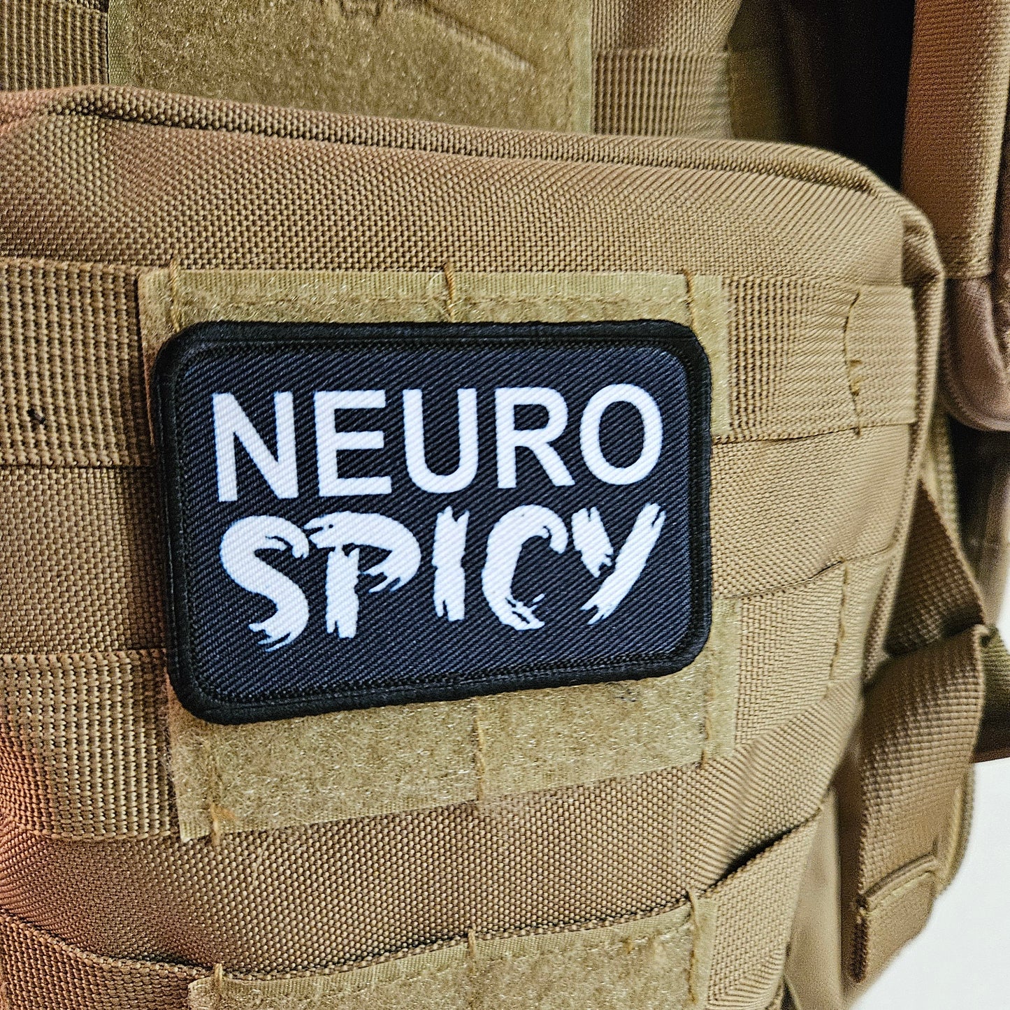 Neuro spicy meme patch 2" x3" inch morale patch hook and loop backing black and white