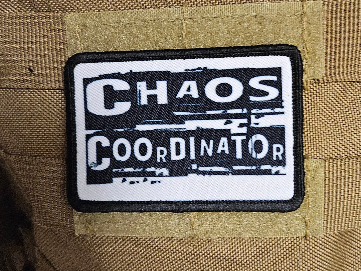 Chaos coordinator funny patch 2" x3" inch morale patch hook and loop backing black and white