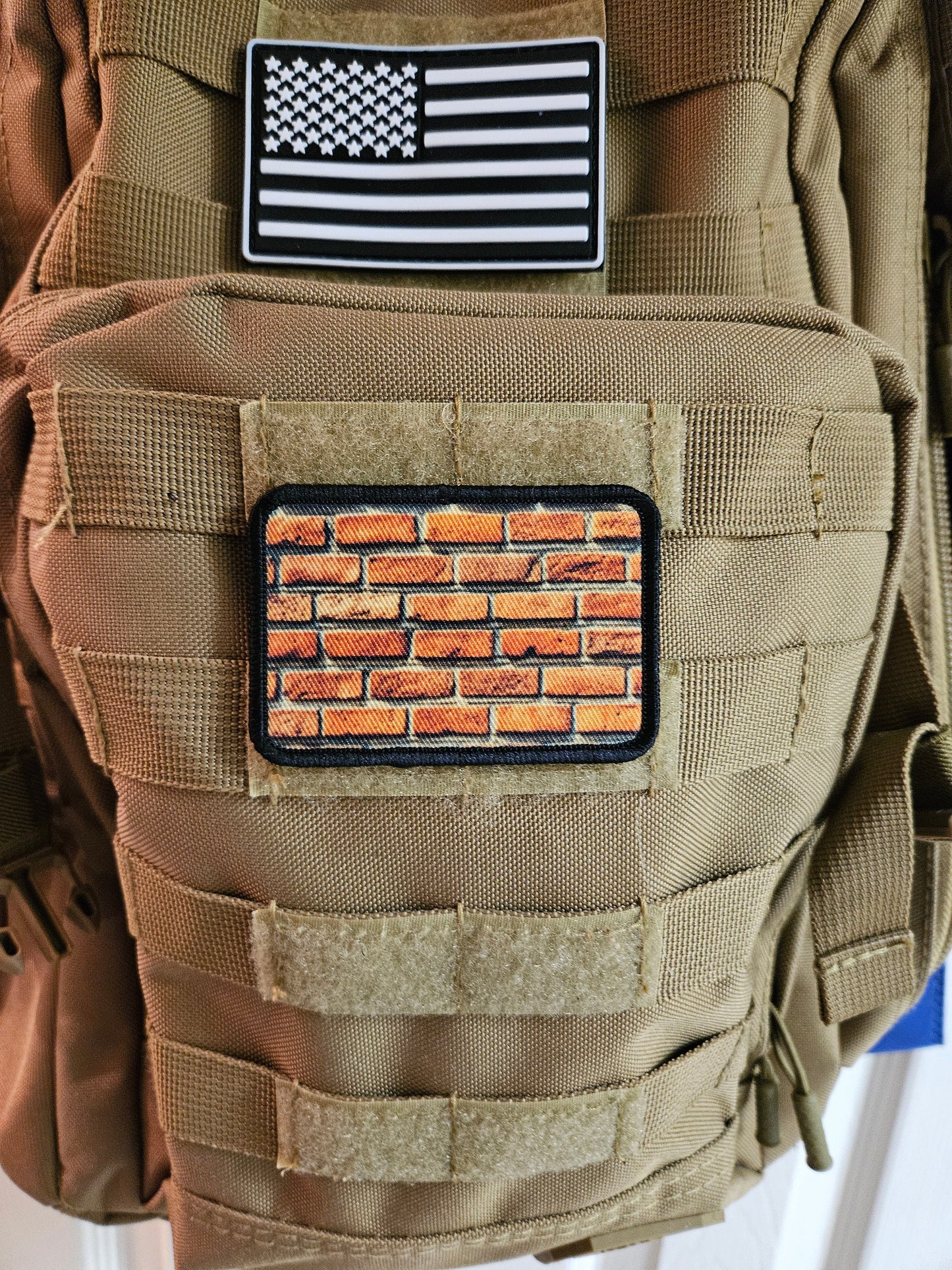 Brick wall build 2"x3" morale patch with hook and loop backing military joke meme