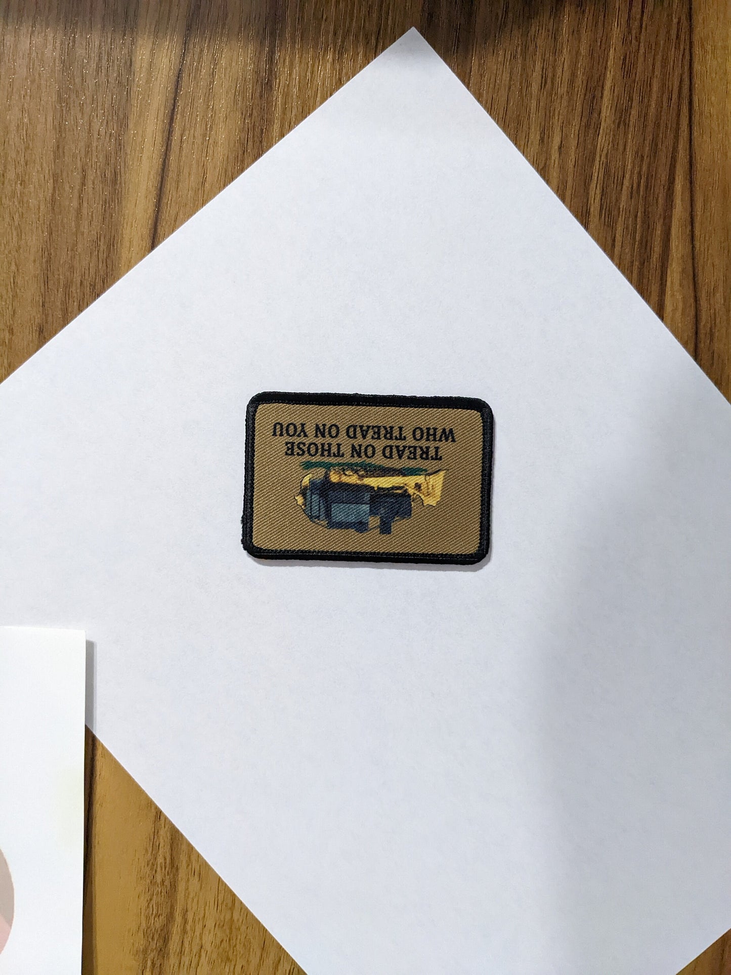 Coyote brown Killdozer tread on those who tread on you Gadsden flag meme 2"x3" removable morale patch with hook and loop backing