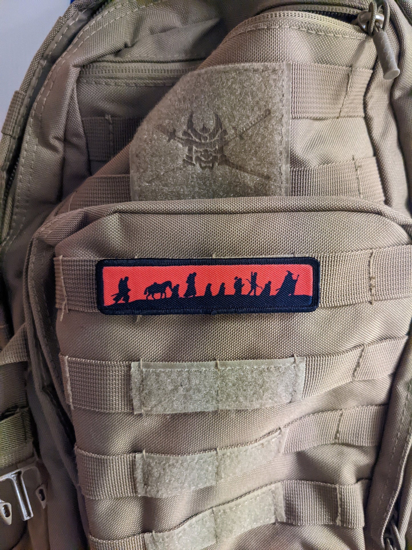 LOTR fellowship silhouette red 1"x4" removable morale patch with hook and loop backing good for back of operator hats