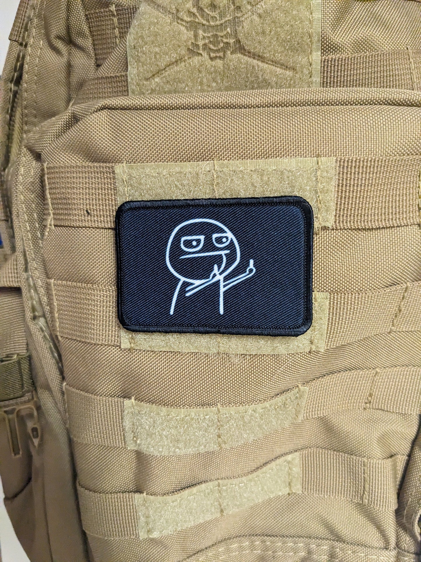 Double middle finger guy meme 2"x3" morale patch with hook and loop backing