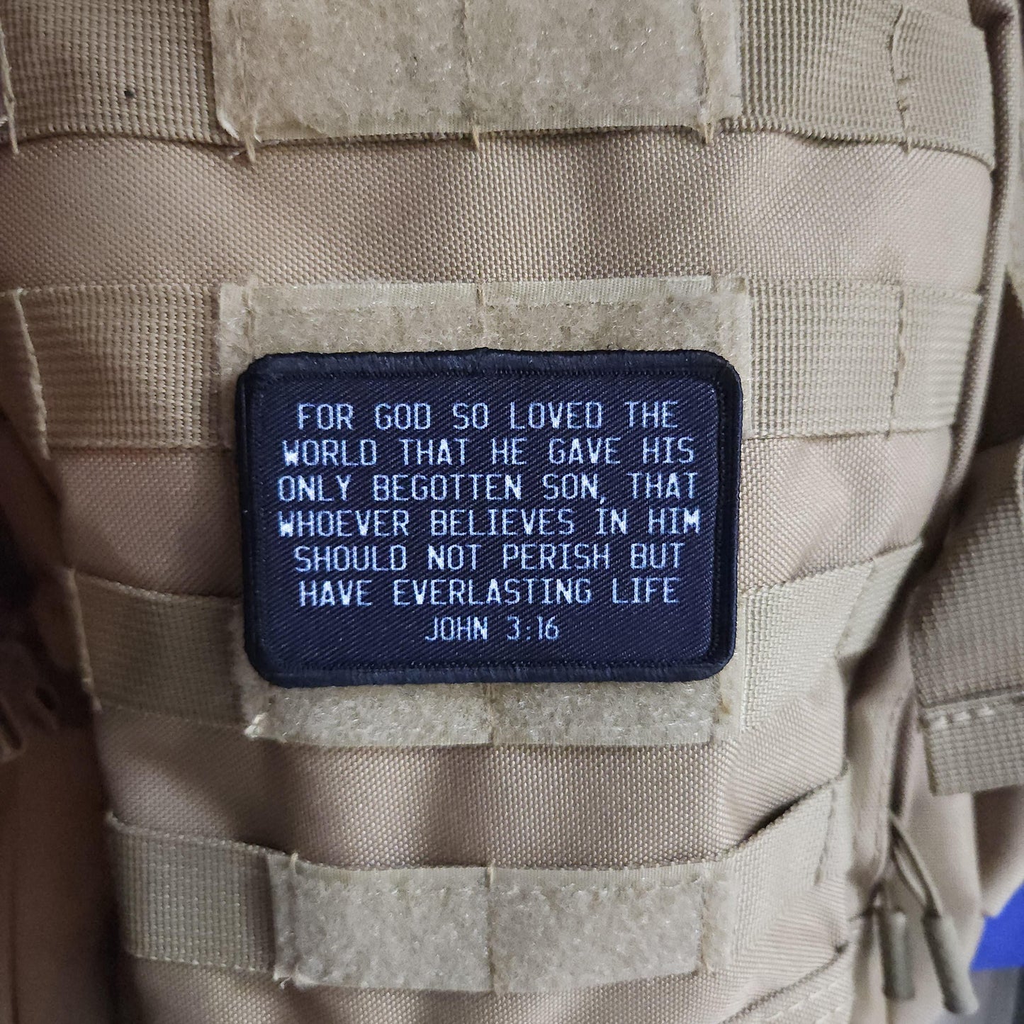 John 3:16 bible verse 2"x3" morale patch with hook and loop backing