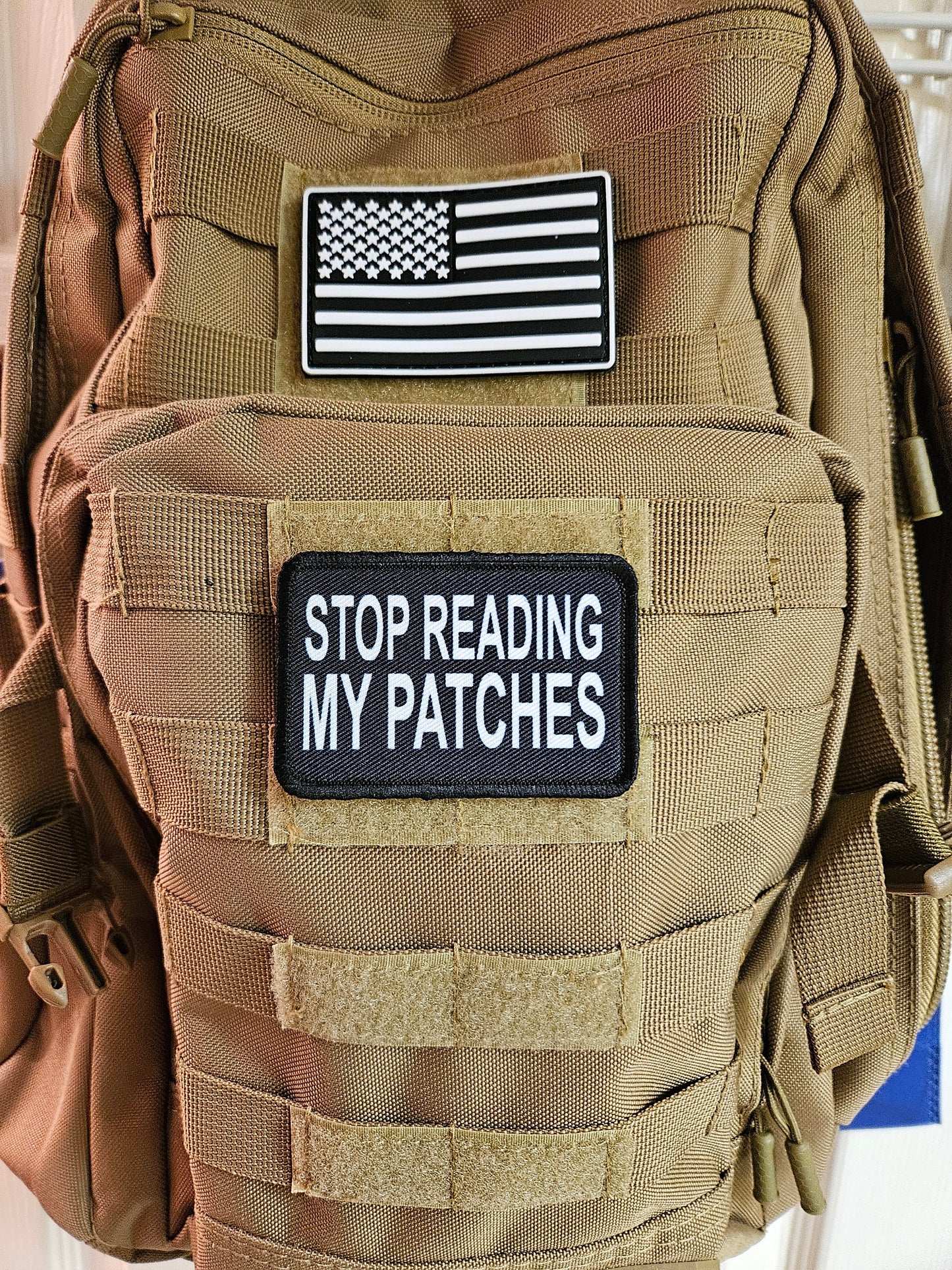 Stop reading my patches meme joke funny removable patch 2"x3" morale patch with hook and loop backing