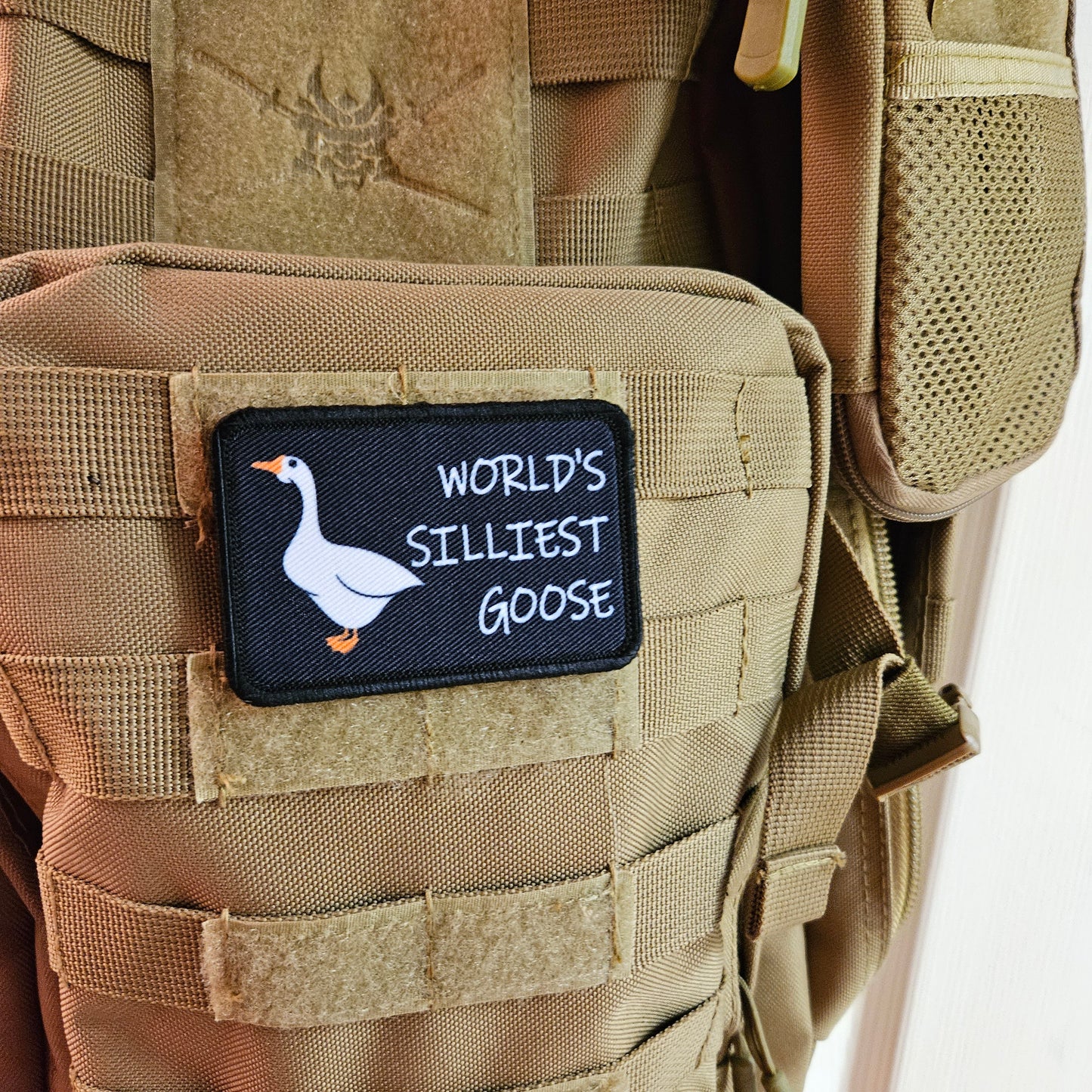 World's silliest goose meme funny 2"x3" morale patch with hook and loop backing