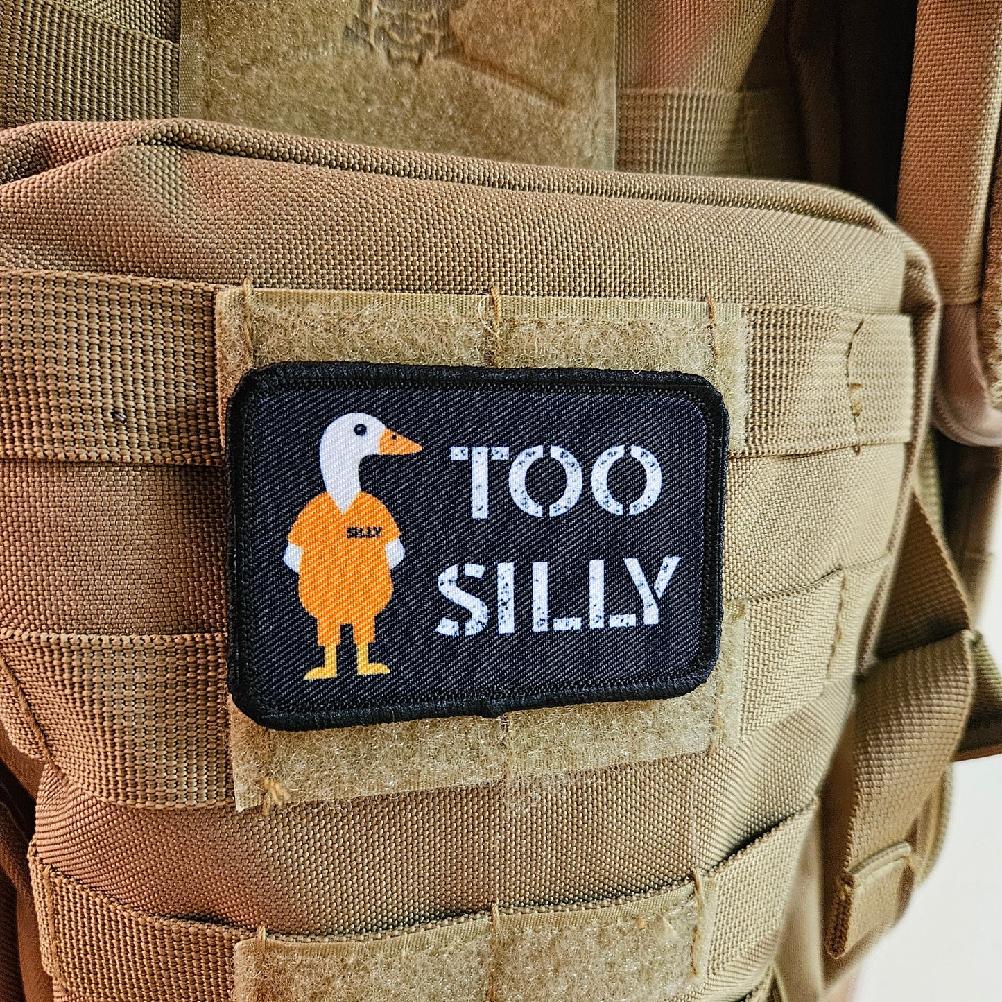 Silly goose was too silly prison meme funny 2"x3" morale patch with hook and loop backing