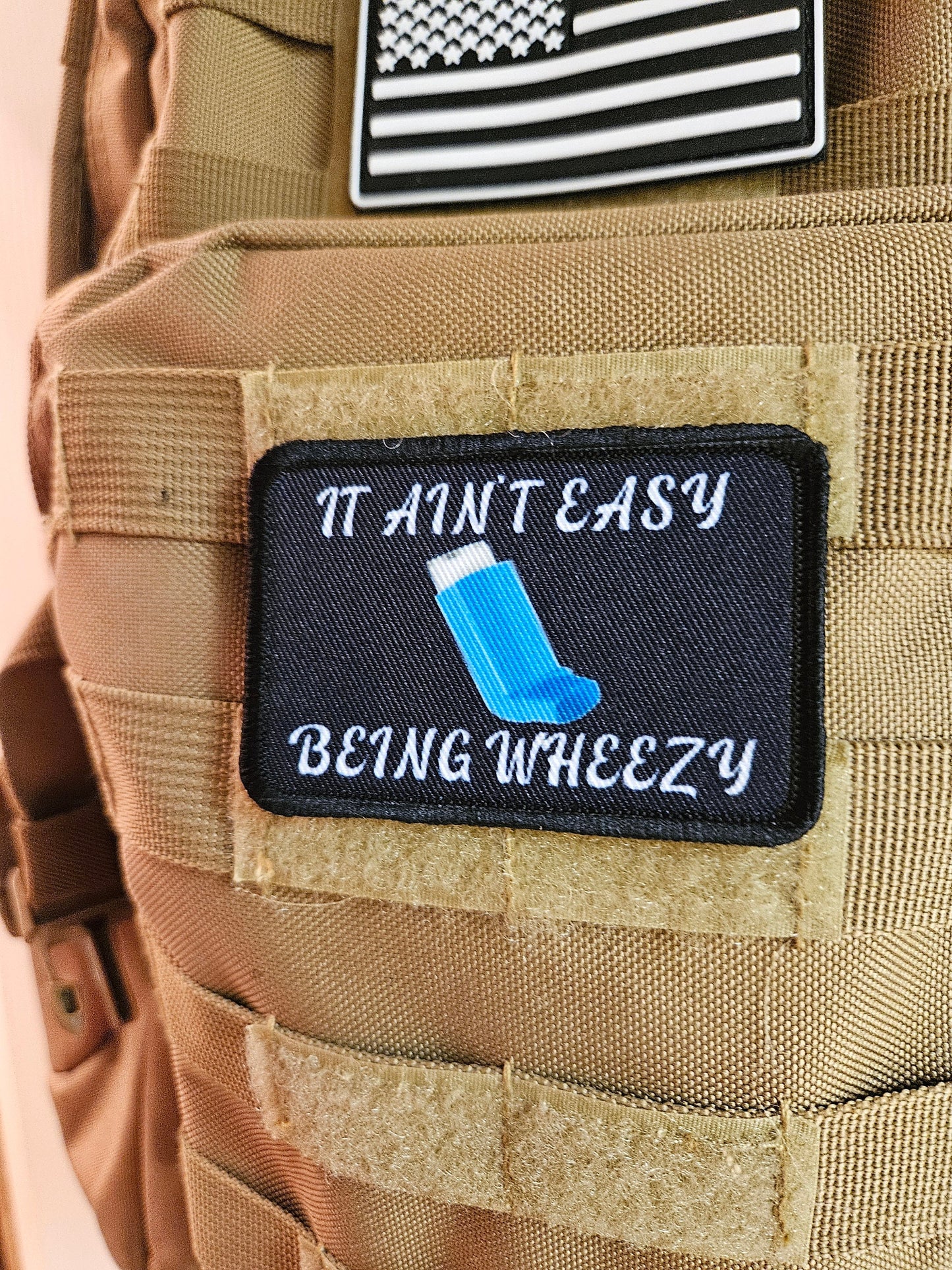 It aint easy being wheezy inhaler meme 2"x3" removable morale patch with hook and loop backing