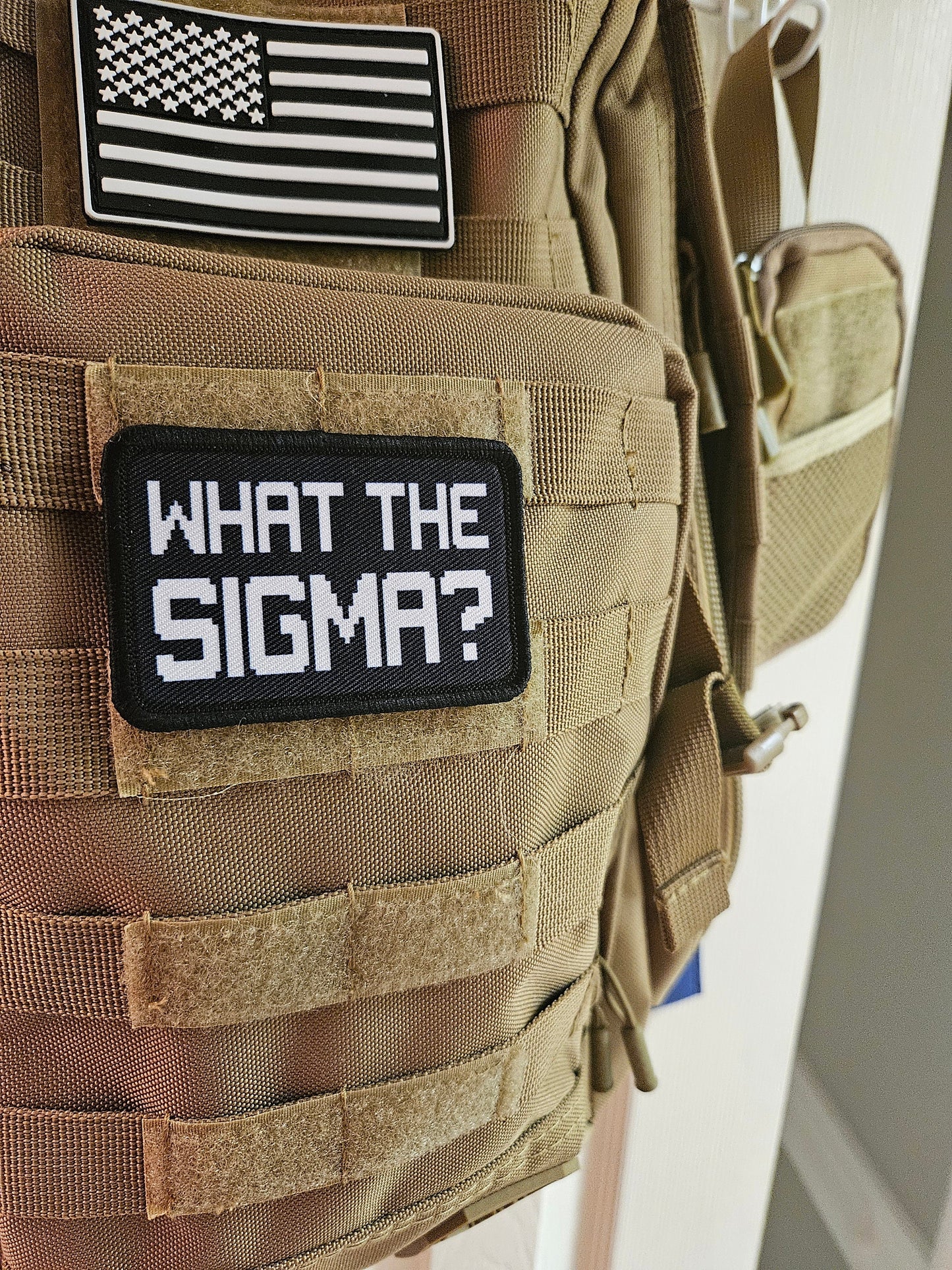 What the sigma meme 2"x3" morale patch with hook and loop backing