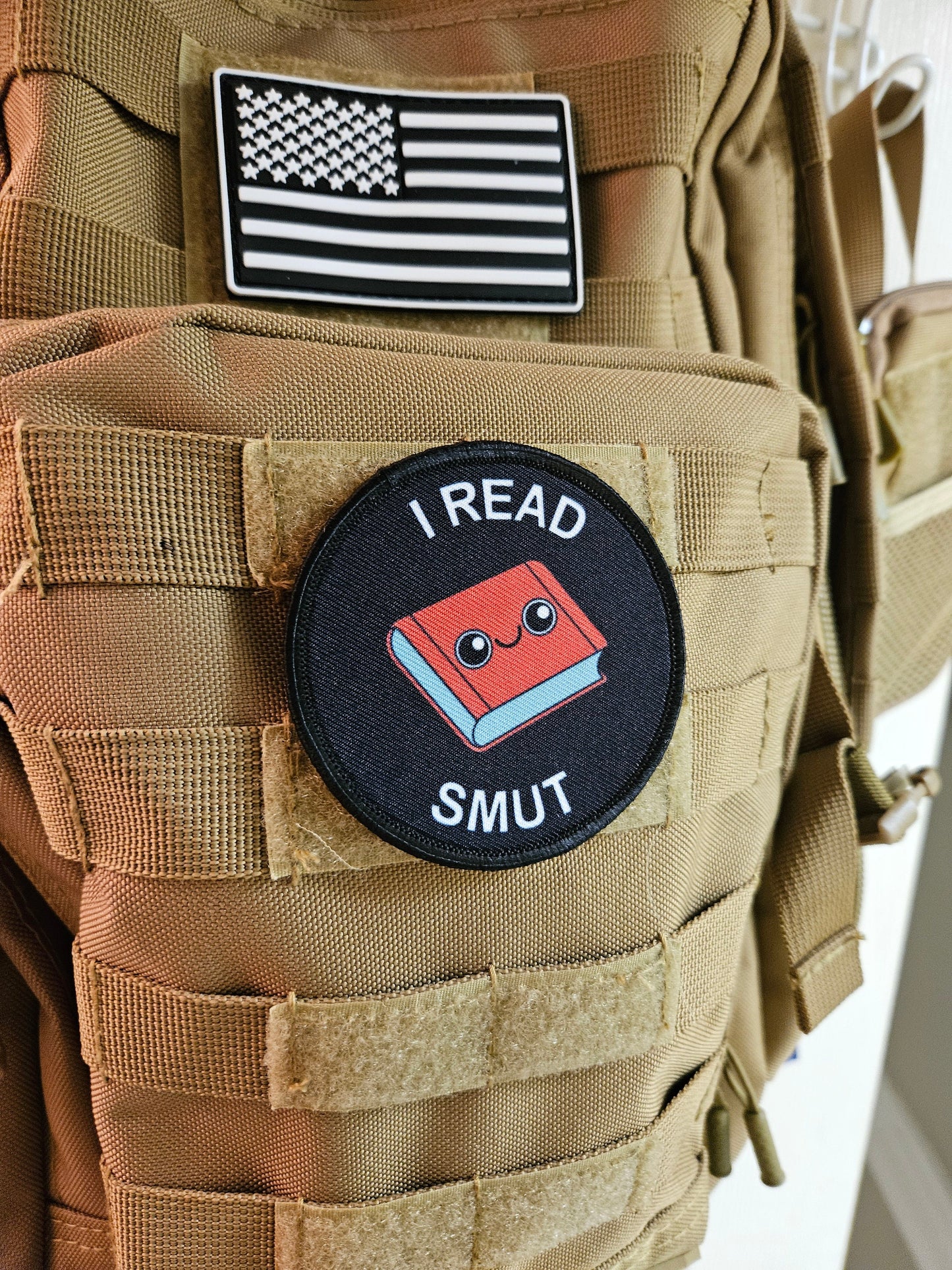 I read smut spicy books meme 3" circle removable morale patch with hook and loop backing