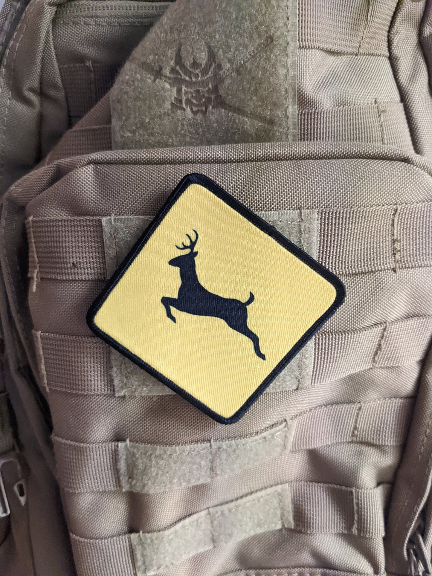 Deer crossing hunting patch 3"x3" square removable morale patch with hook and loop backing