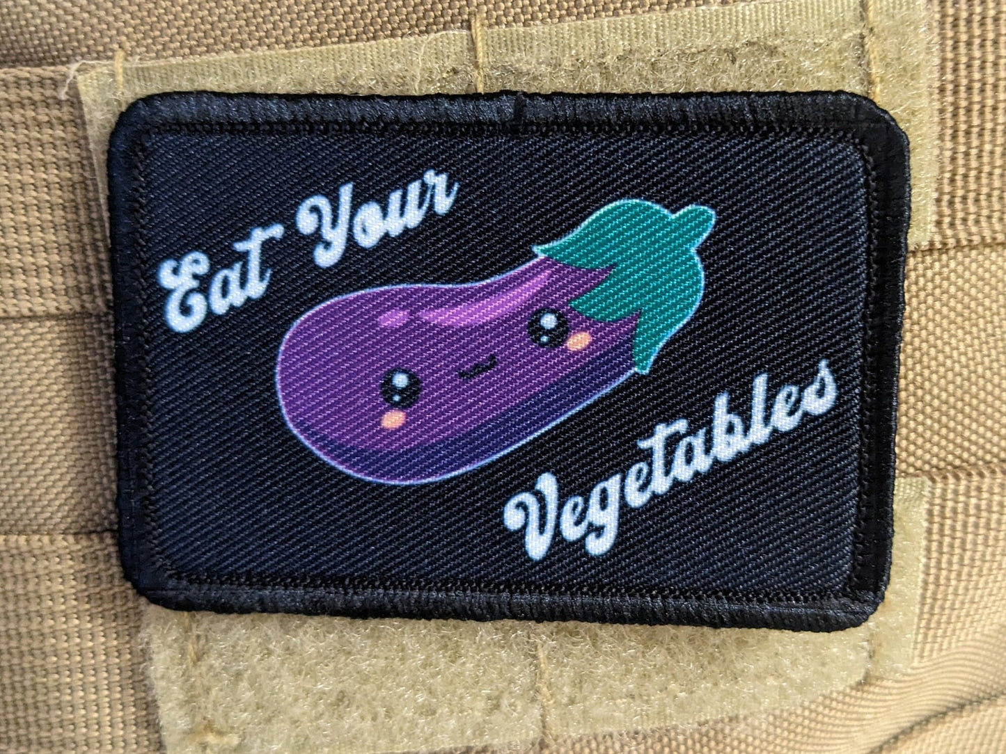 Eat your vegetables eggplant sexy funny meme cute 2"x3" morale patch with hook and loop backing
