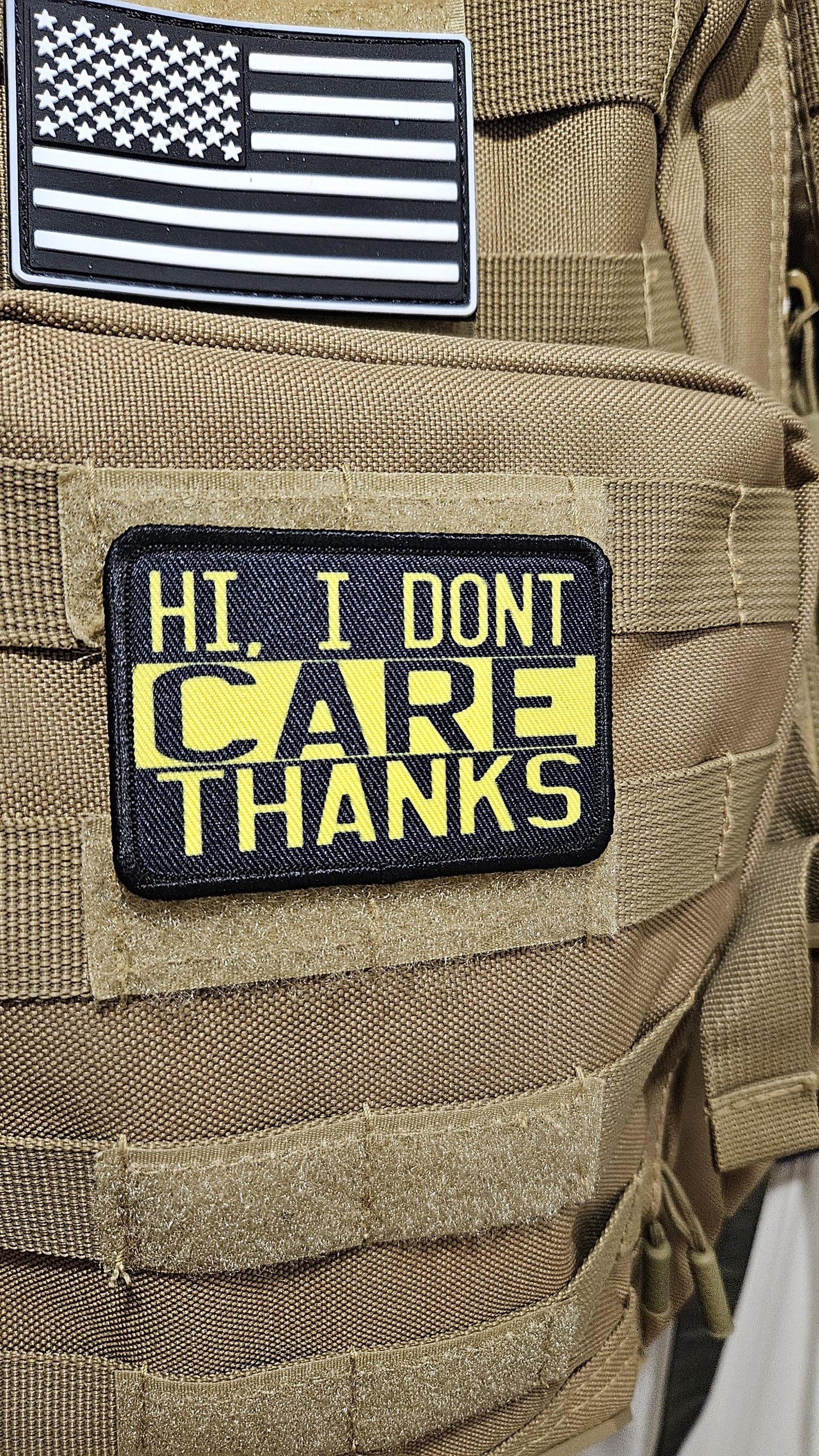 I don't care thanks meme sarcastic removable patch 2"x3" morale patch with hook and loop backing